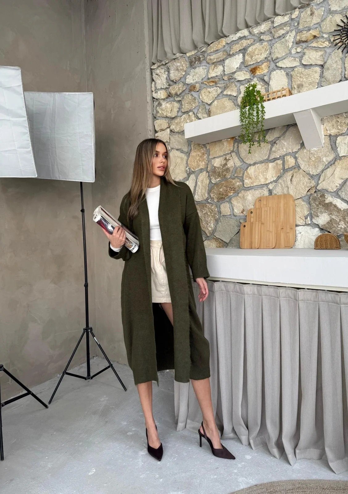 OVERSİZE UZUN TRİKO HIRKA HAKİ