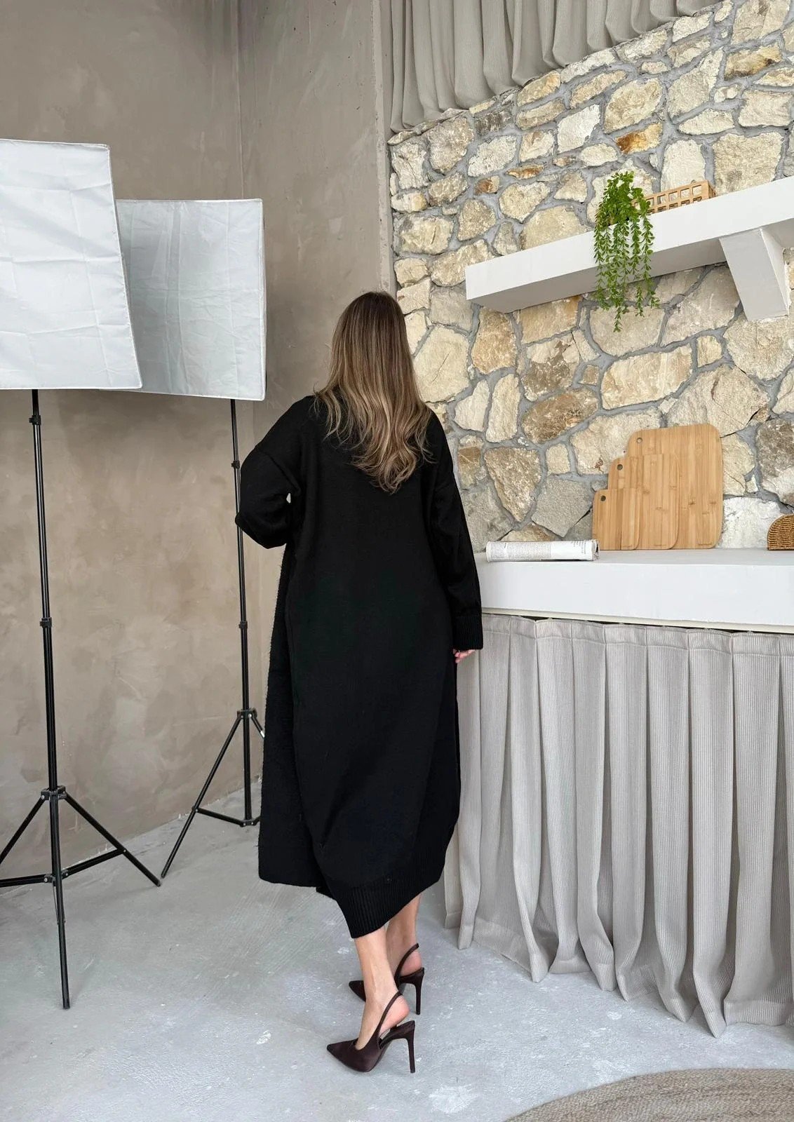 OVERSİZE UZUN TRİKO HIRKA SİYAH