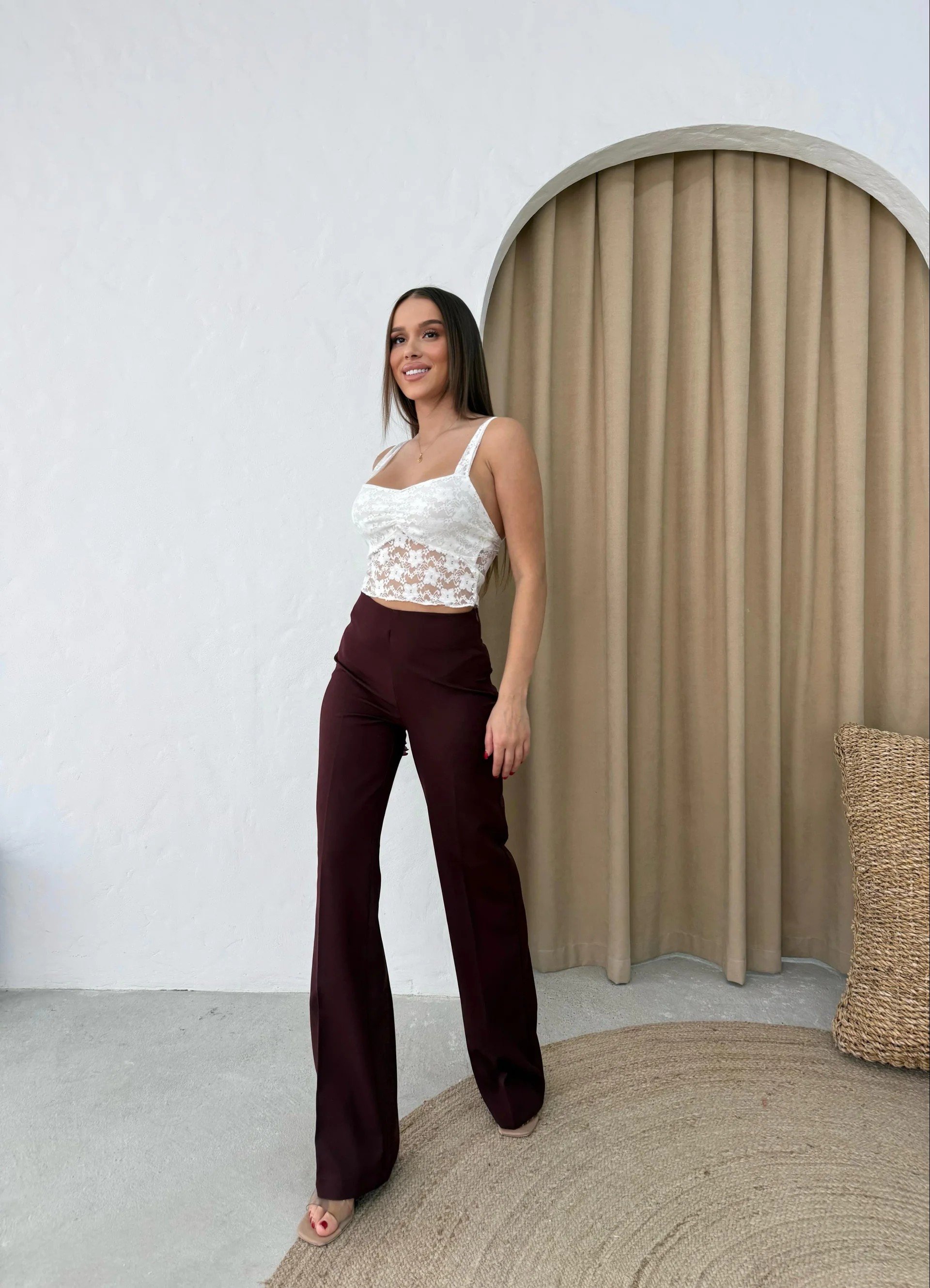 PALAZZO YÜKSEK BEL KUMAŞ PANTOLON BORDO