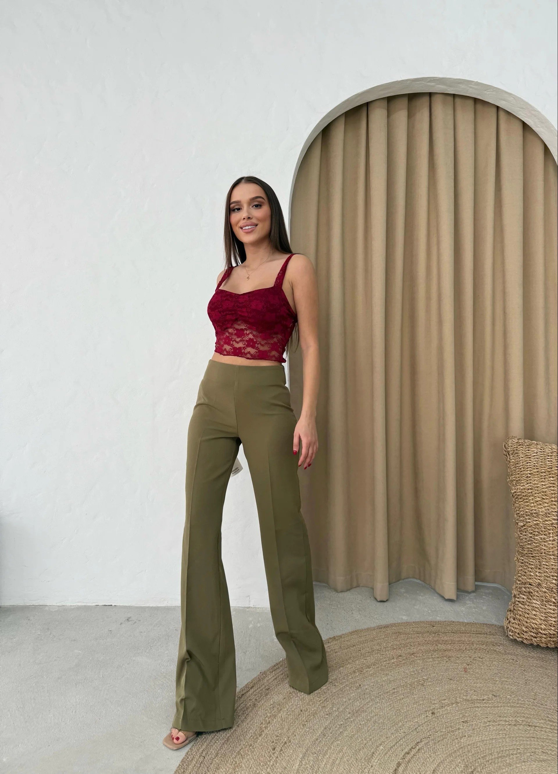 PALAZZO YÜKSEK BEL KUMAŞ PANTOLON HAKİ