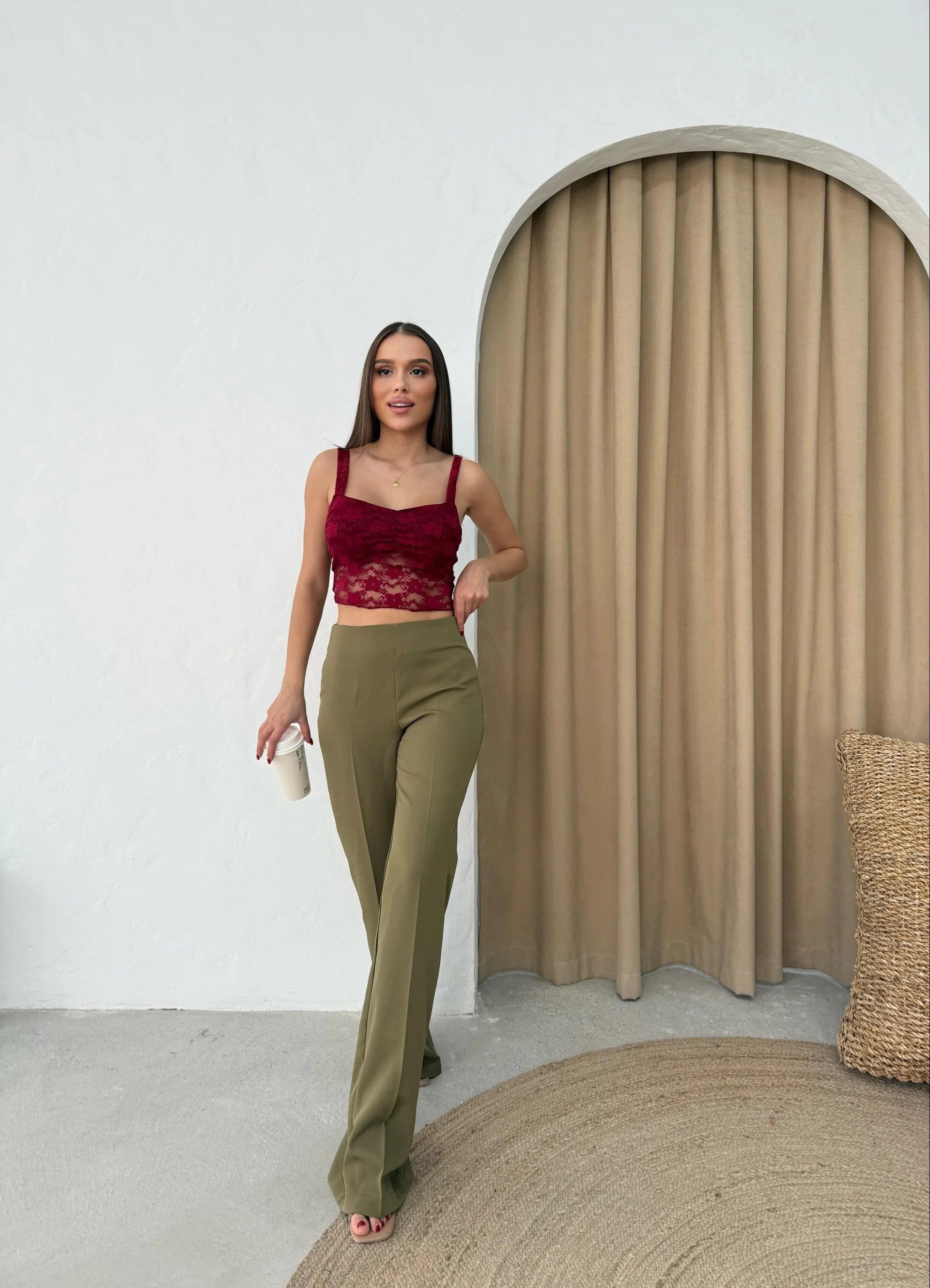 PALAZZO YÜKSEK BEL KUMAŞ PANTOLON HAKİ