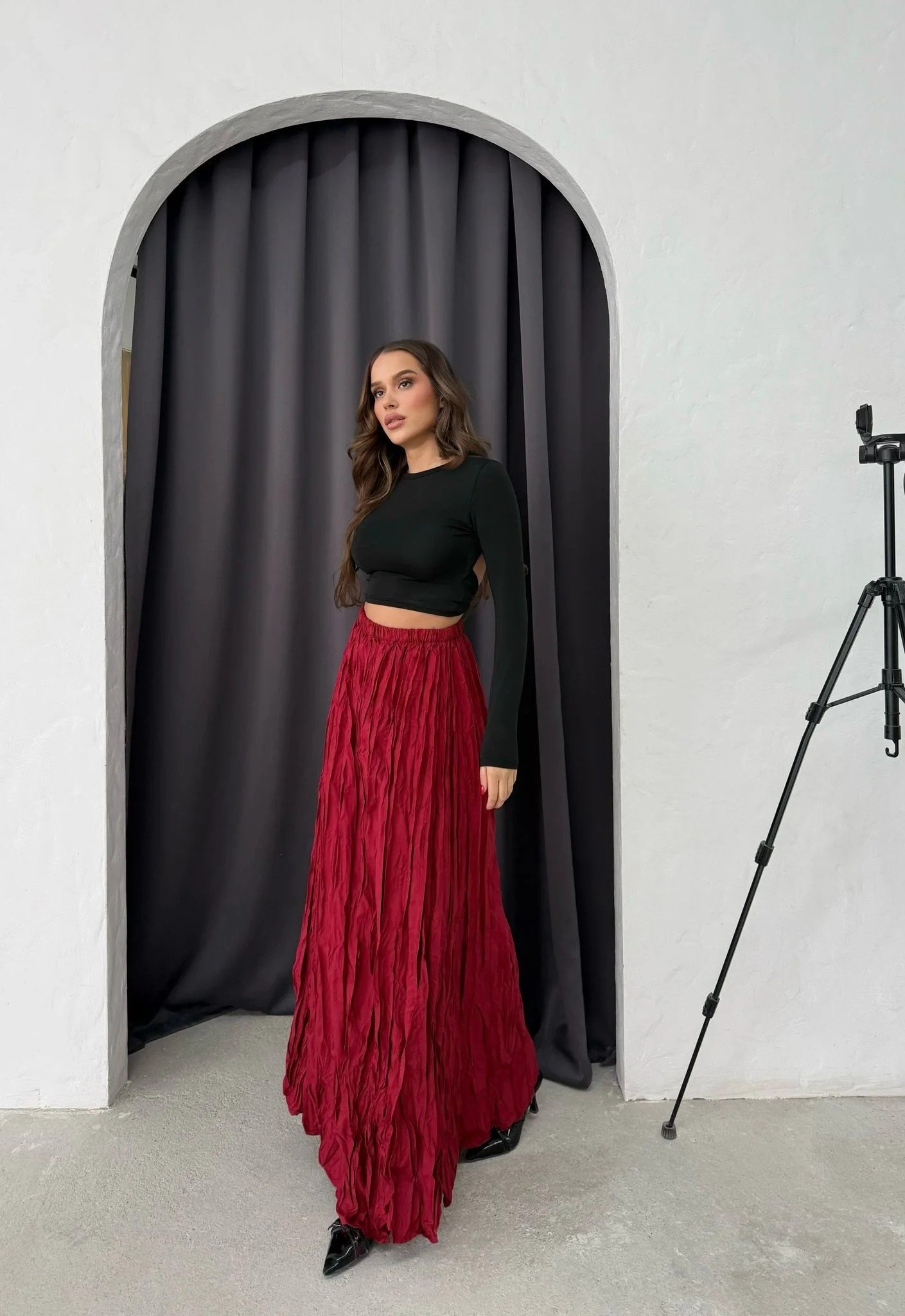 PİLİSELİ UZUN KRAŞ ETEK BORDO