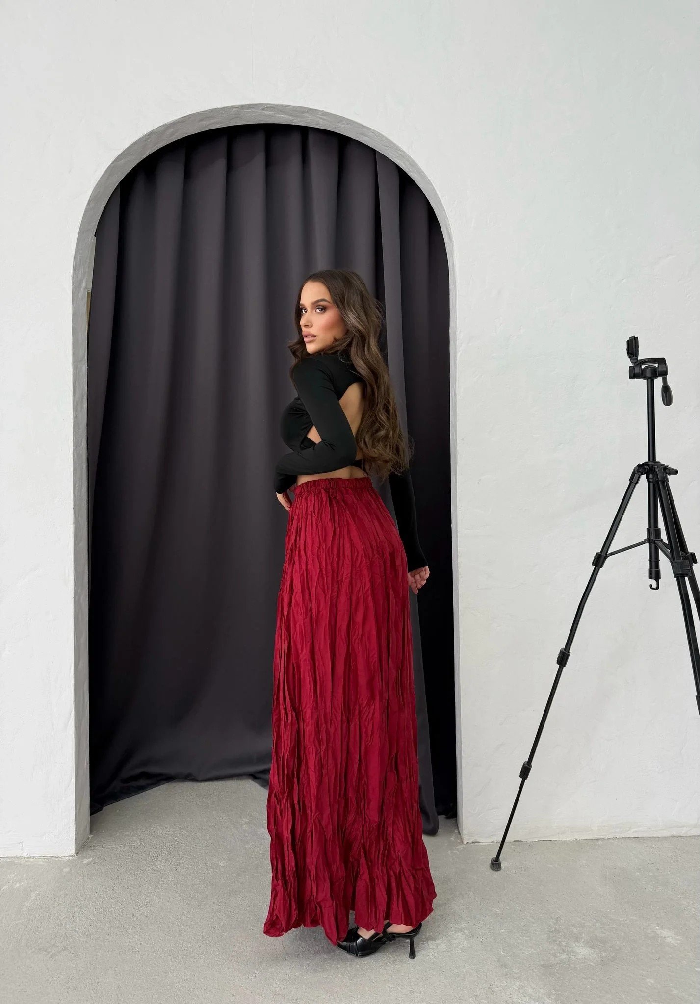 PİLİSELİ UZUN KRAŞ ETEK BORDO