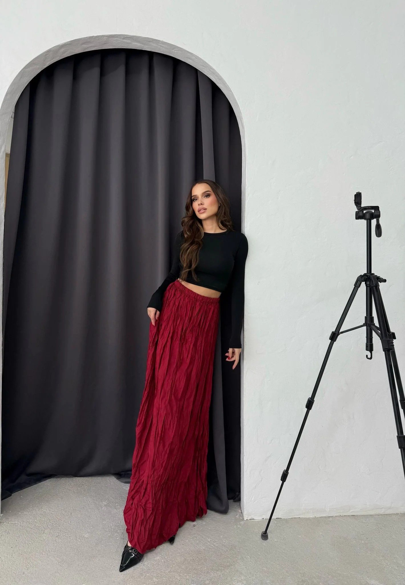 PİLİSELİ UZUN KRAŞ ETEK BORDO