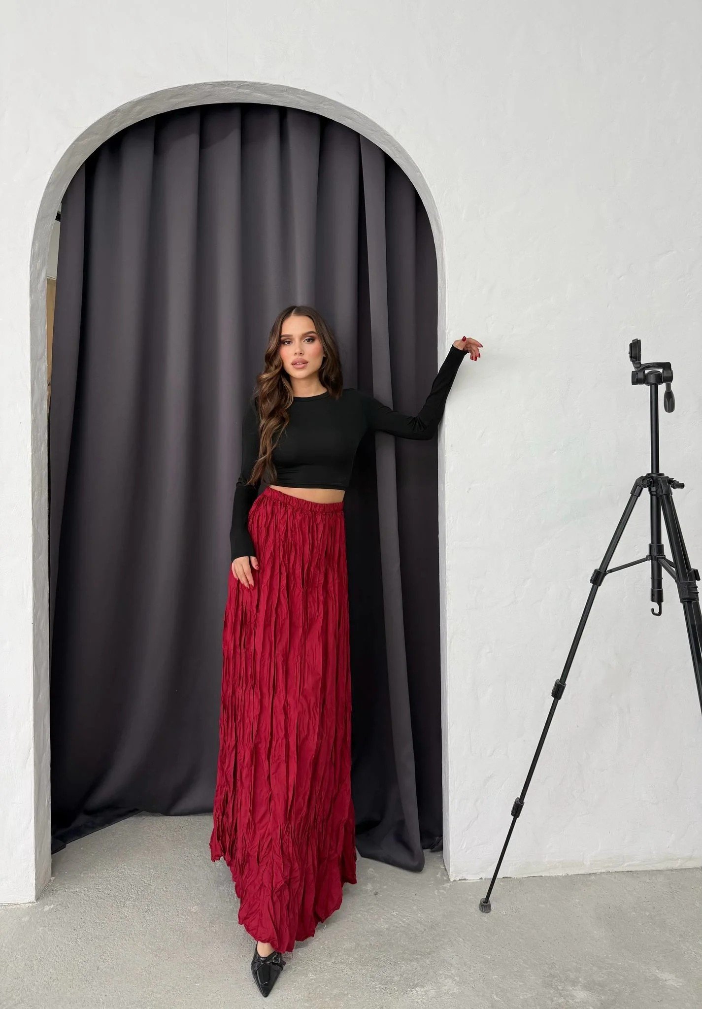 PİLİSELİ UZUN KRAŞ ETEK BORDO