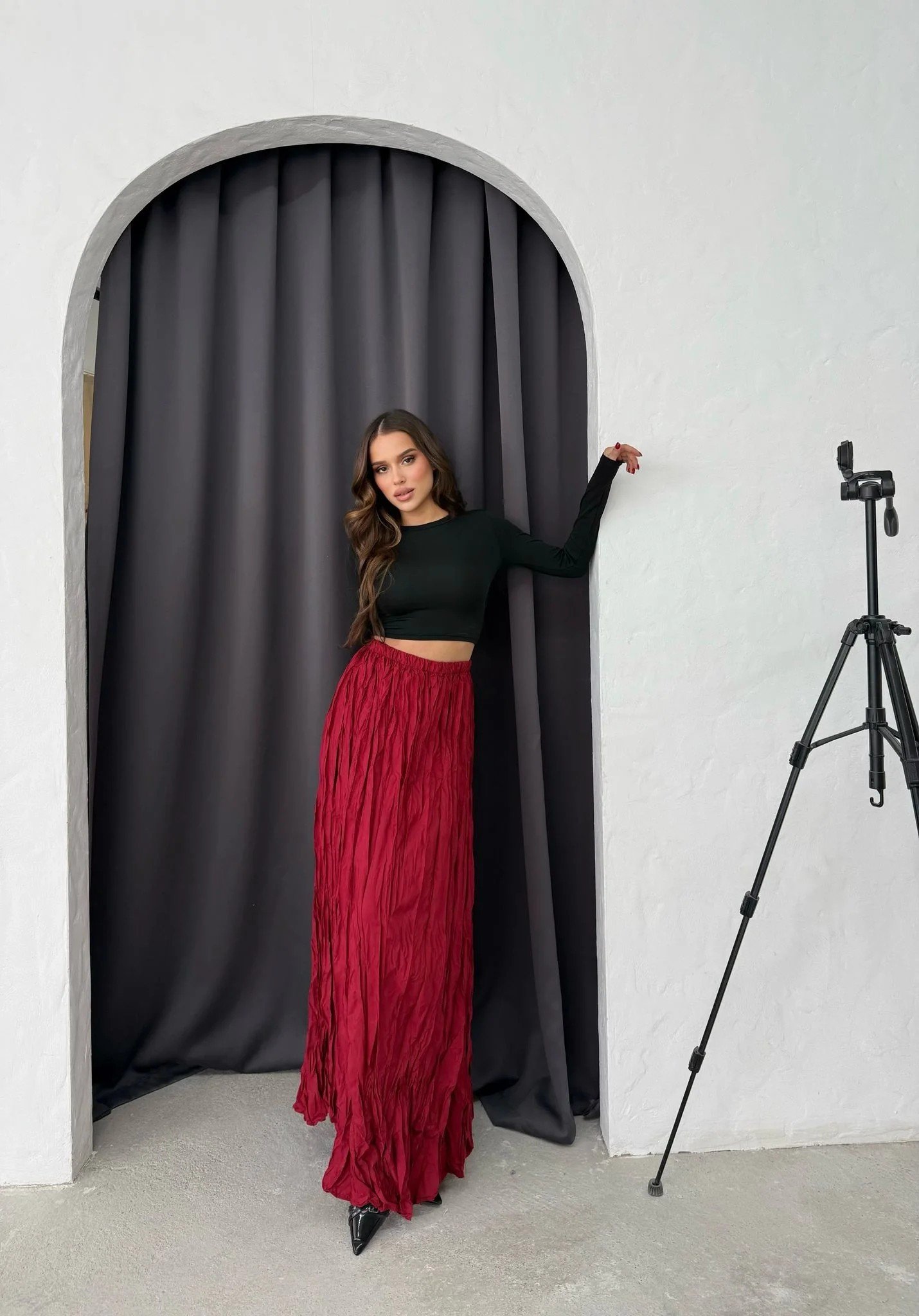 PİLİSELİ UZUN KRAŞ ETEK BORDO