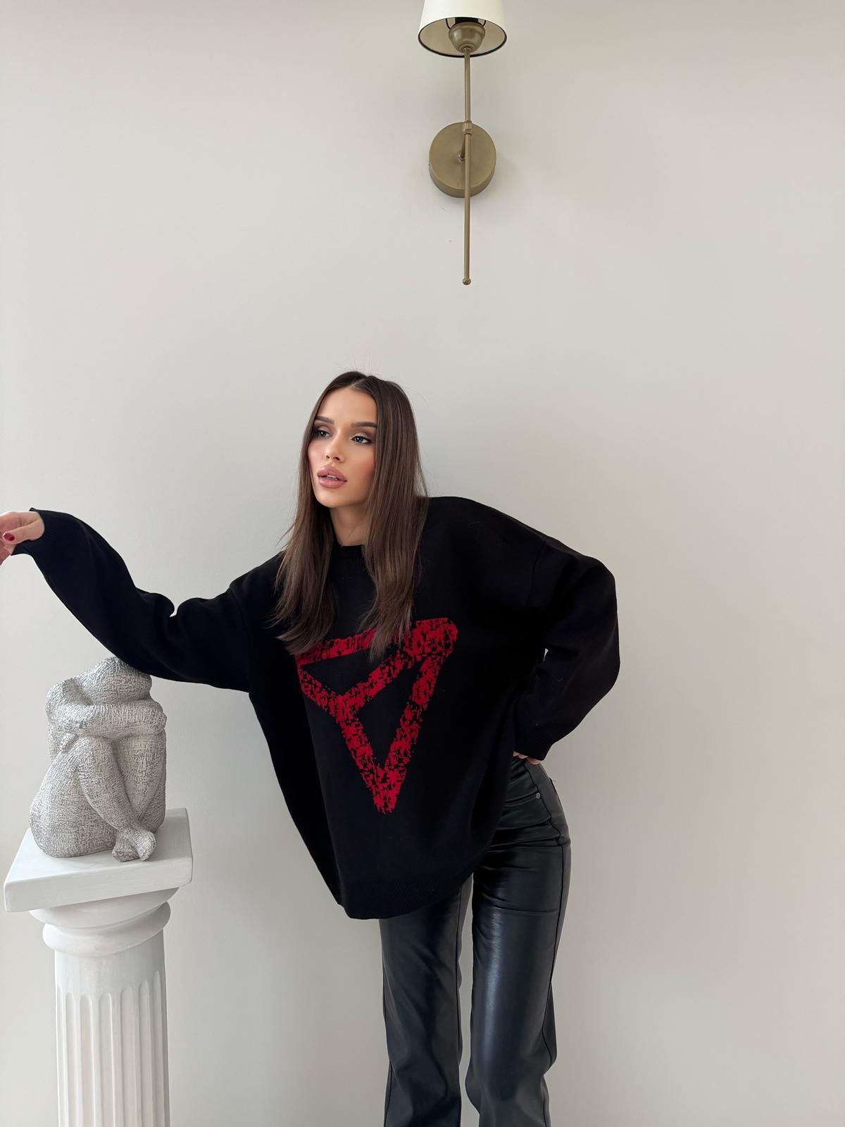 SIRT YAZI DETAY OVERSİZE KAZAK SİYAH