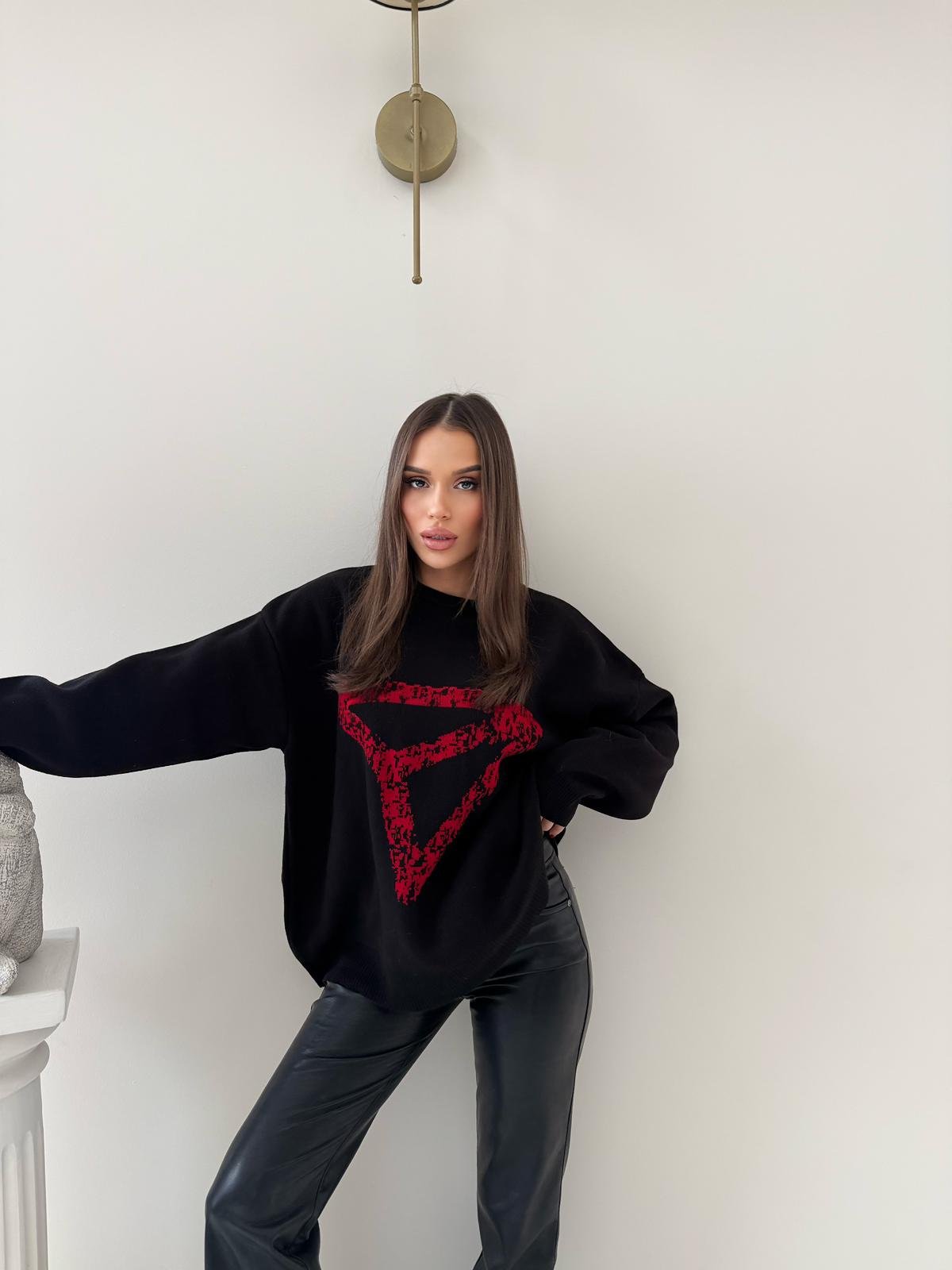 SIRT YAZI DETAY OVERSİZE KAZAK SİYAH