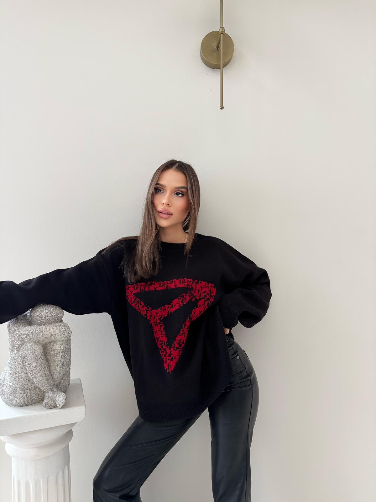 SIRT YAZI DETAY OVERSİZE KAZAK SİYAH