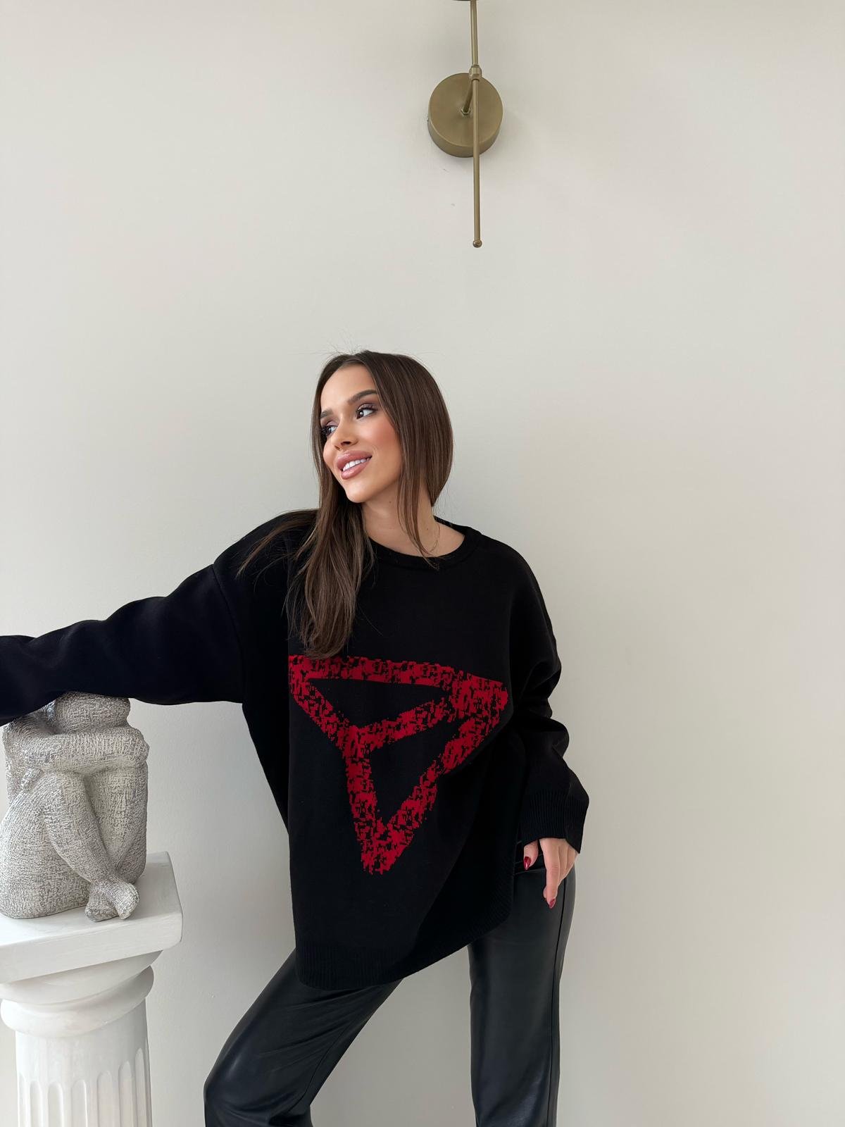 SIRT YAZI DETAY OVERSİZE KAZAK SİYAH