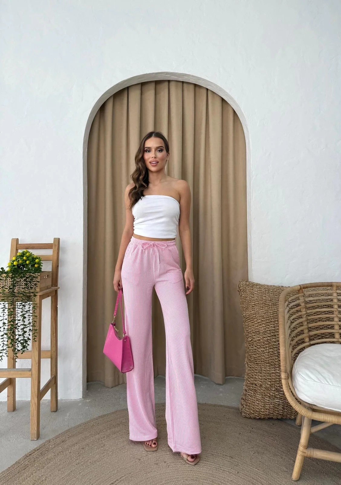 SU YOLU ÇİZGİLİ PANTOLON PEMBE