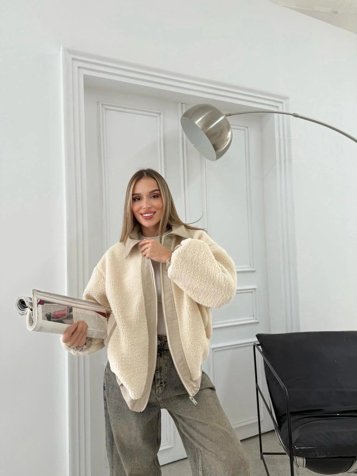 TEDDY KUMAŞ DERİ DETAY İÇ ASTARLI MONT KREM