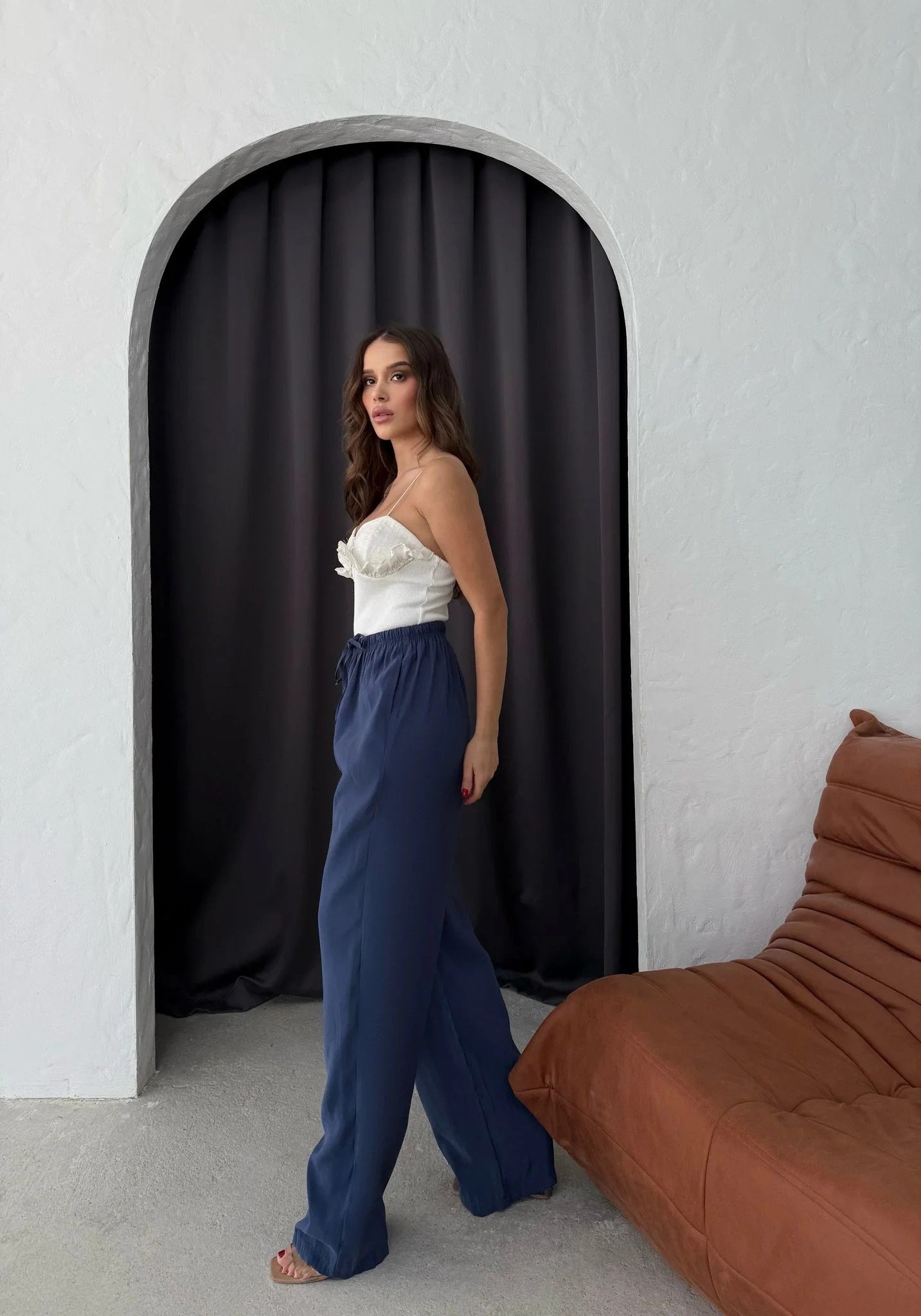 TENSEL KUMAŞ BEL BAĞLAMALI İSPANYOL PAÇA PANTOLON LACİVERT
