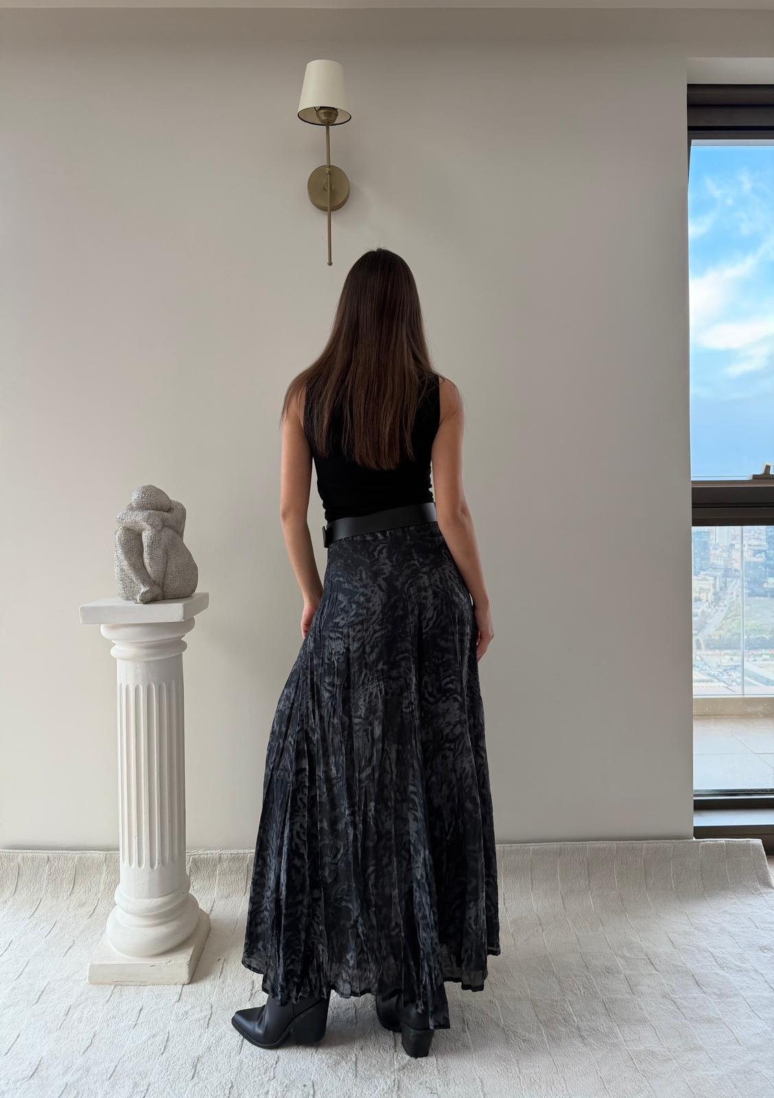 Tül Desenli İç Astarlı Kemer Detay Etek Antrasit