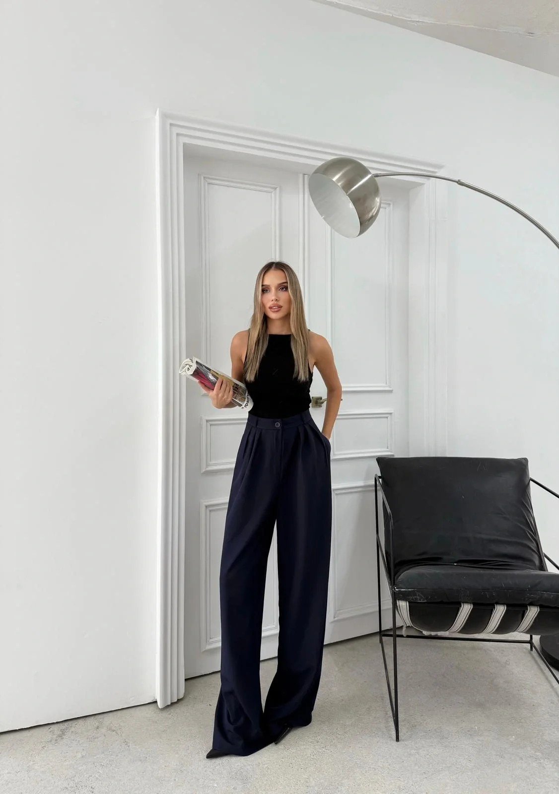 ÜÇ PİLELİ YÜKSEK BEL PALAZZO PANTOLON LACİVERT