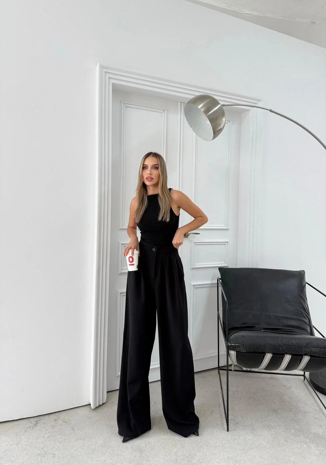 ÜÇ PİLELİ YÜKSEK BEL PALAZZO PANTOLON SİYAH