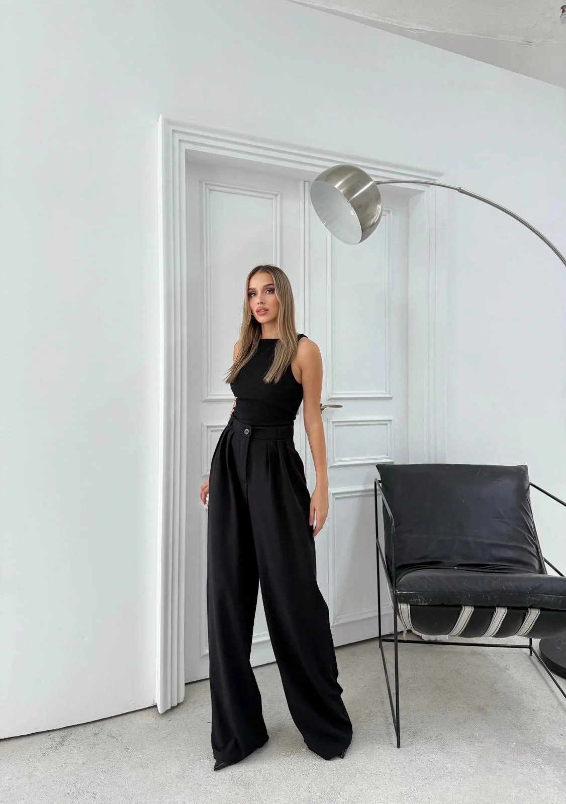 ÜÇ PİLELİ YÜKSEK BEL PALAZZO PANTOLON SİYAH