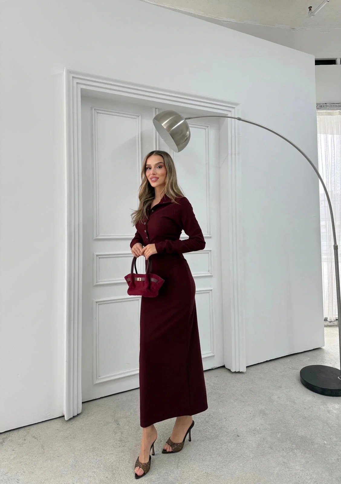 YAKALI DÜĞME DETAY FİTİLLİ OTTOMAN ELBİSE MÜRDÜM