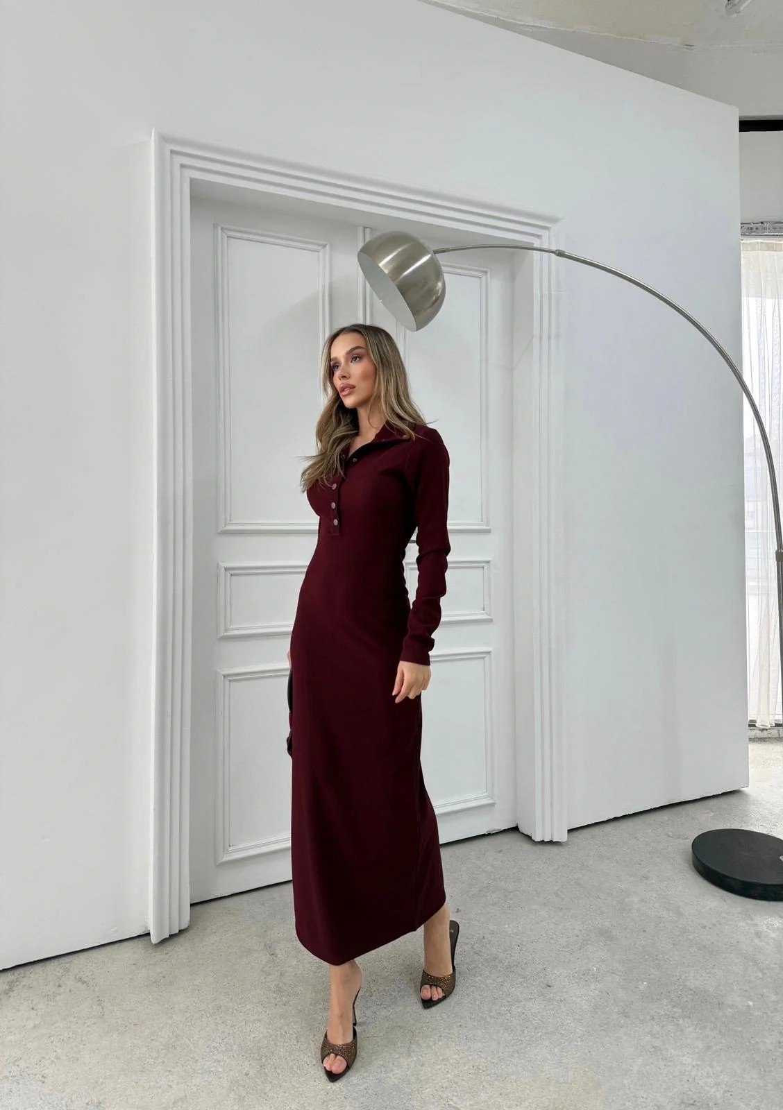 YAKALI DÜĞME DETAY FİTİLLİ OTTOMAN ELBİSE MÜRDÜM