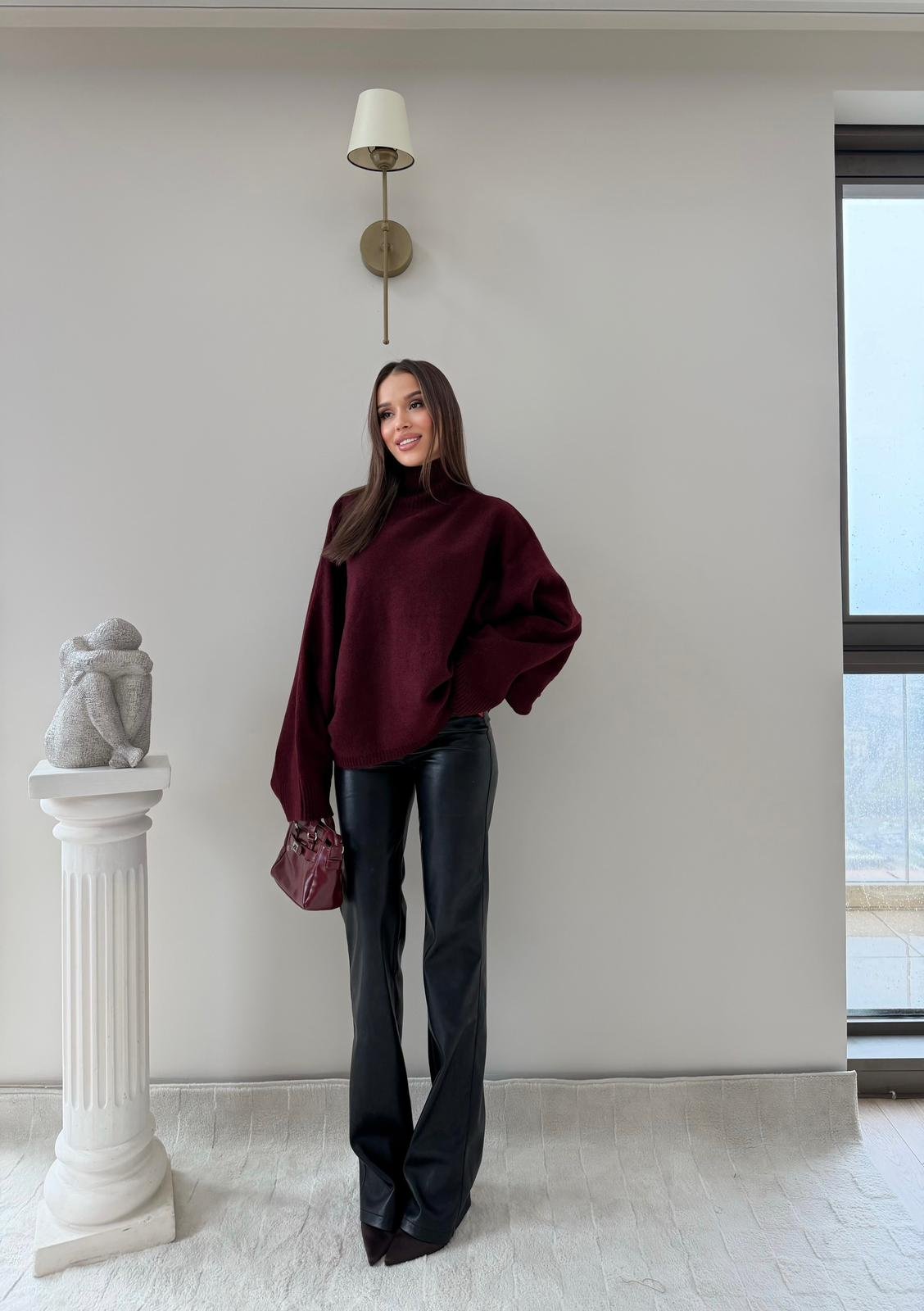 YARASA KOL BOĞAZLI OVERSİZE KAZAK BORDO