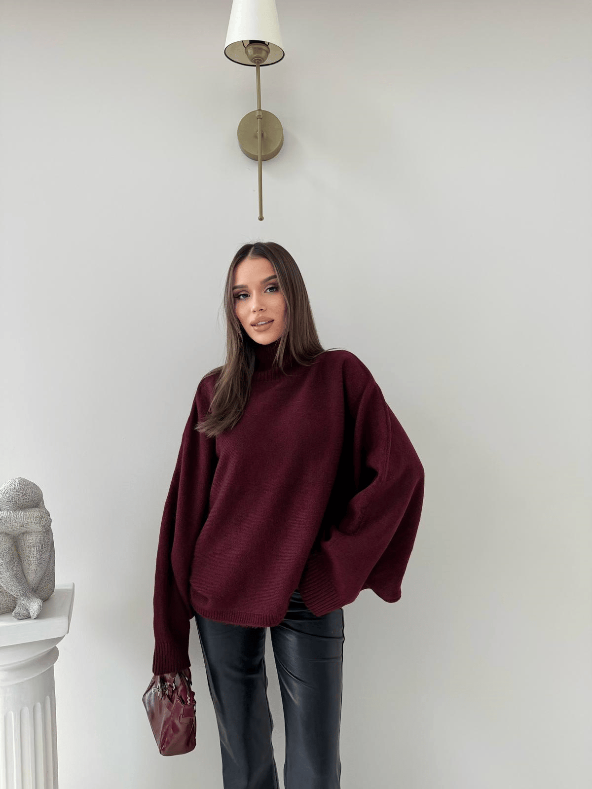 YARASA KOL BOĞAZLI OVERSİZE KAZAK BORDO