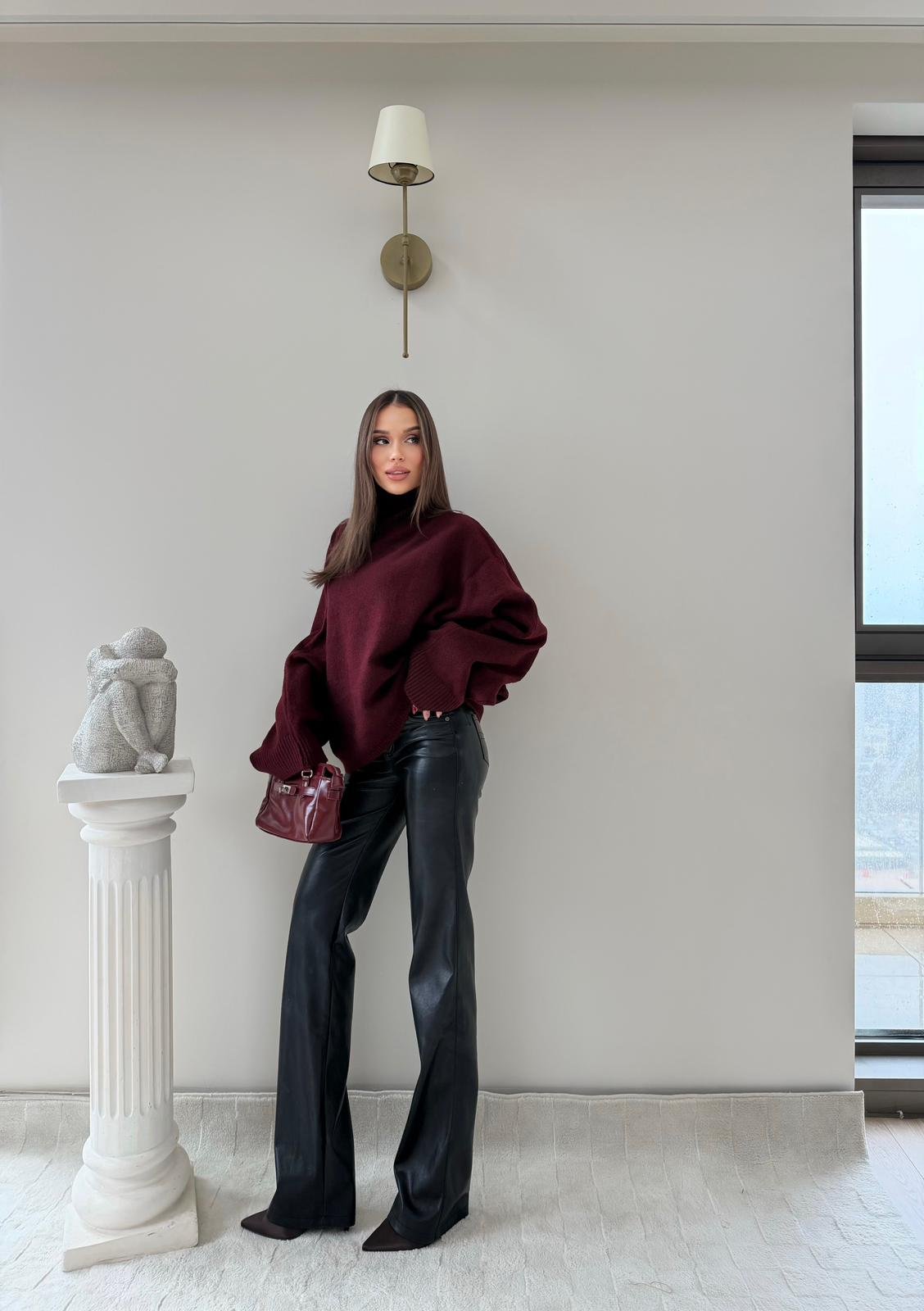 YARASA KOL BOĞAZLI OVERSİZE KAZAK BORDO