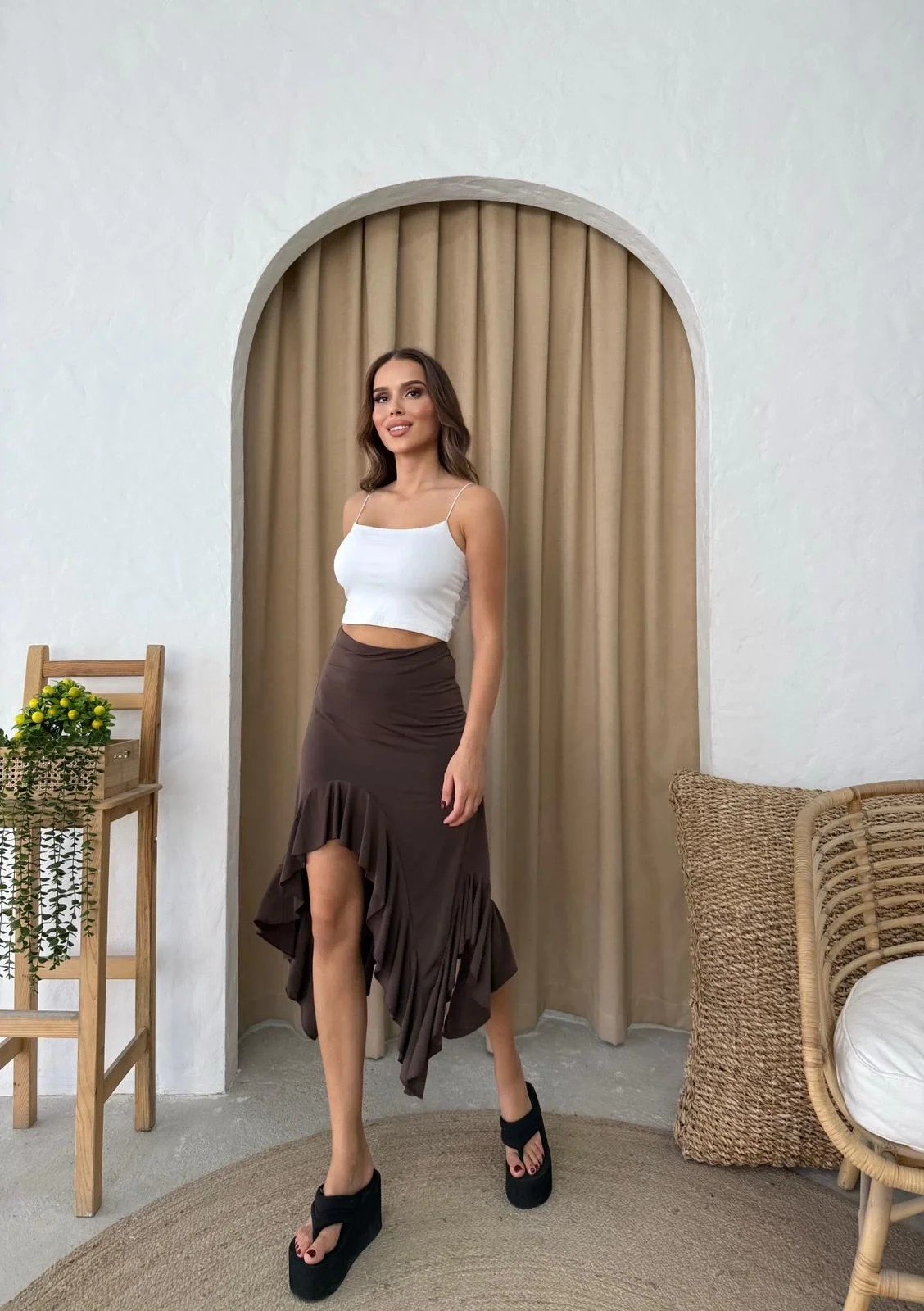 YIRTMAÇLI FIRFIRLI SANDY ETEK KAHVE