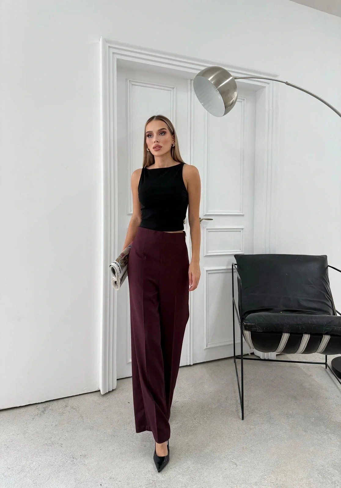 YÜKSEK BEL BİLEK BOY KUMAŞ PANTOLON MÜRDÜM