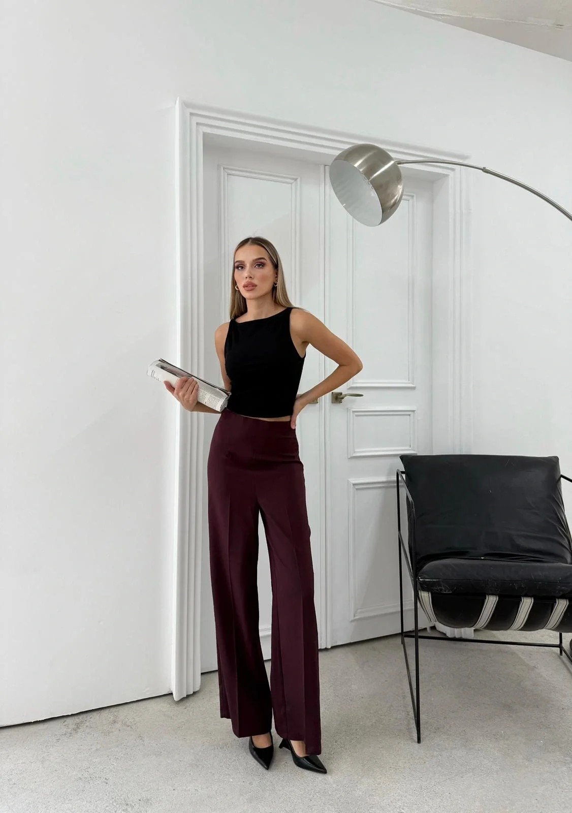 YÜKSEK BEL BİLEK BOY KUMAŞ PANTOLON MÜRDÜM