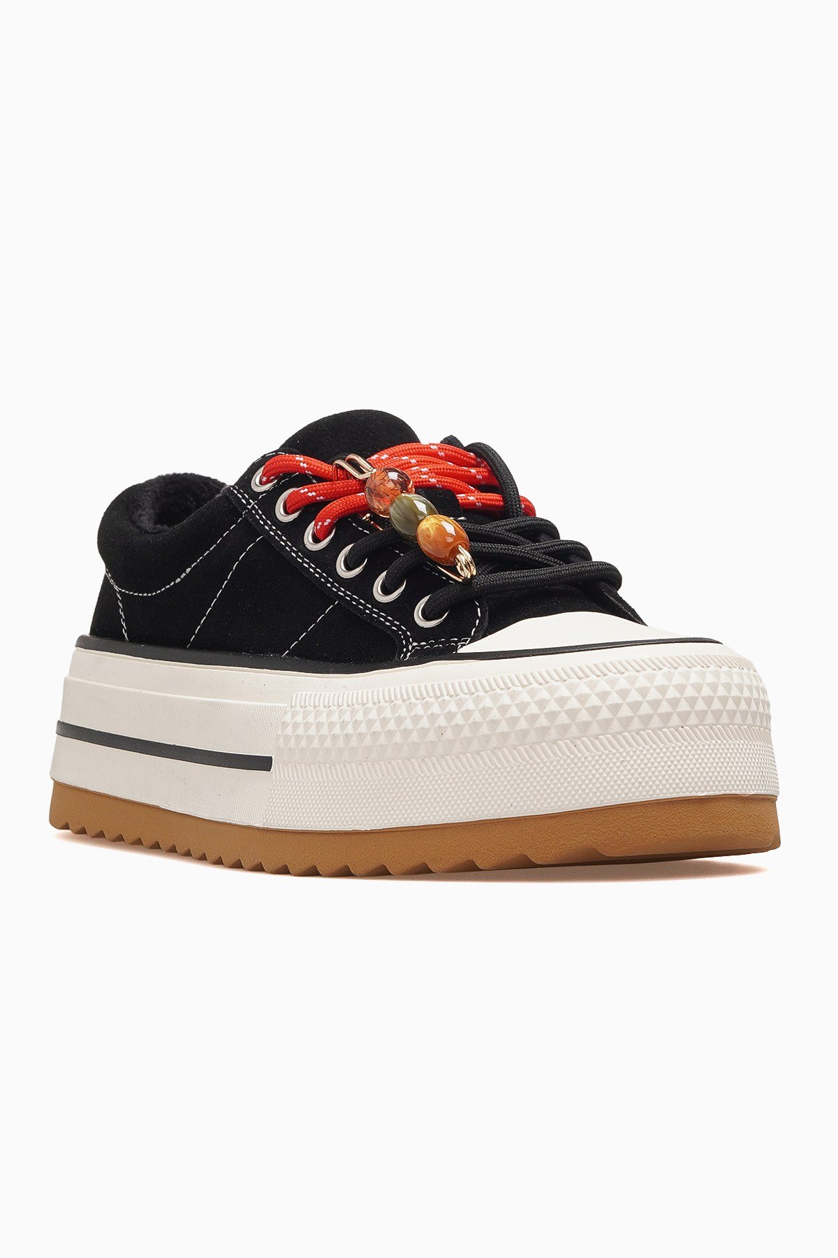 Kadın Bağcık Aksesuarlı Günlük Sneaker Ayakkabı 26K366-1-SİYAH