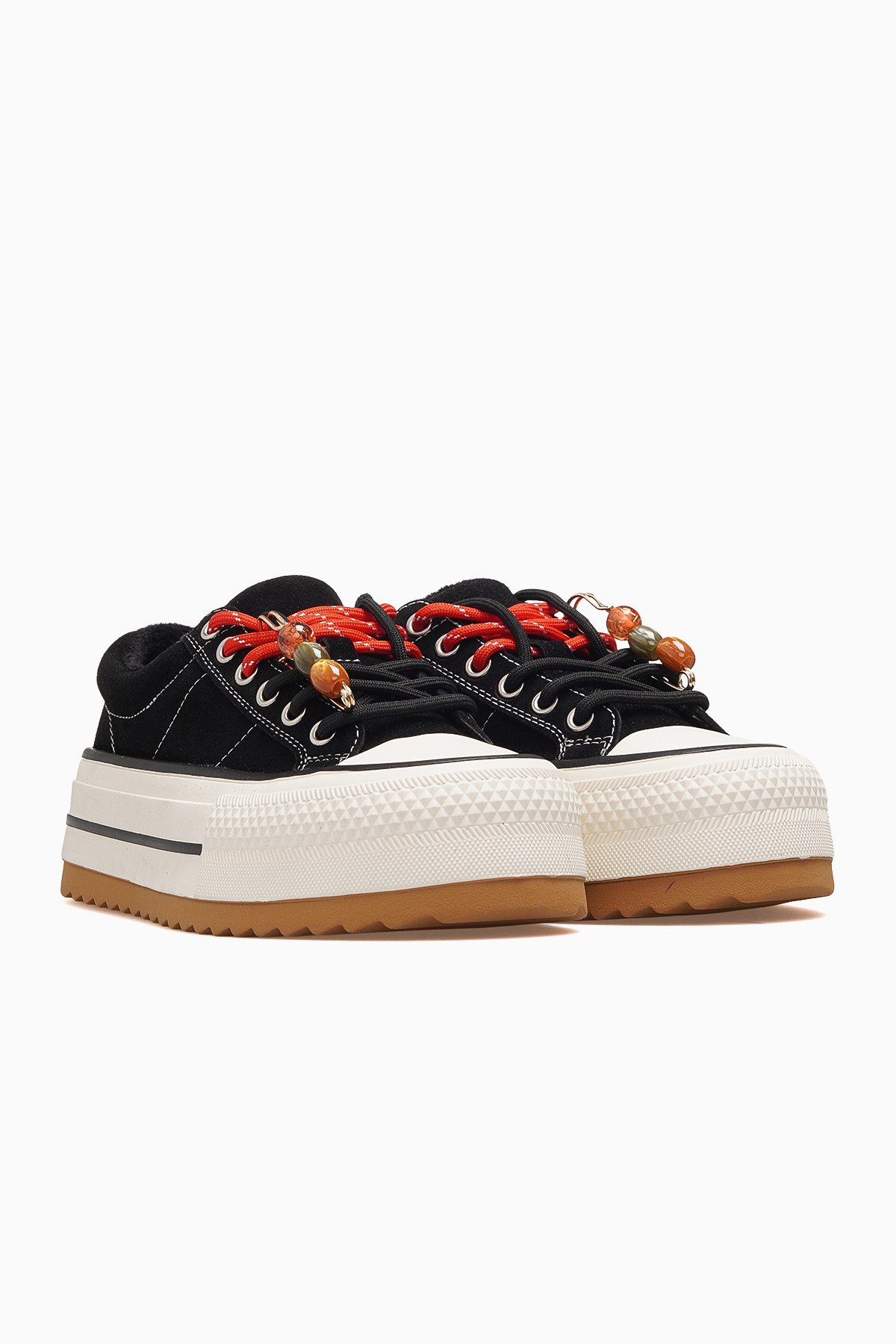 Kadın Bağcık Aksesuarlı Günlük Sneaker Ayakkabı 26K366-1-SİYAH