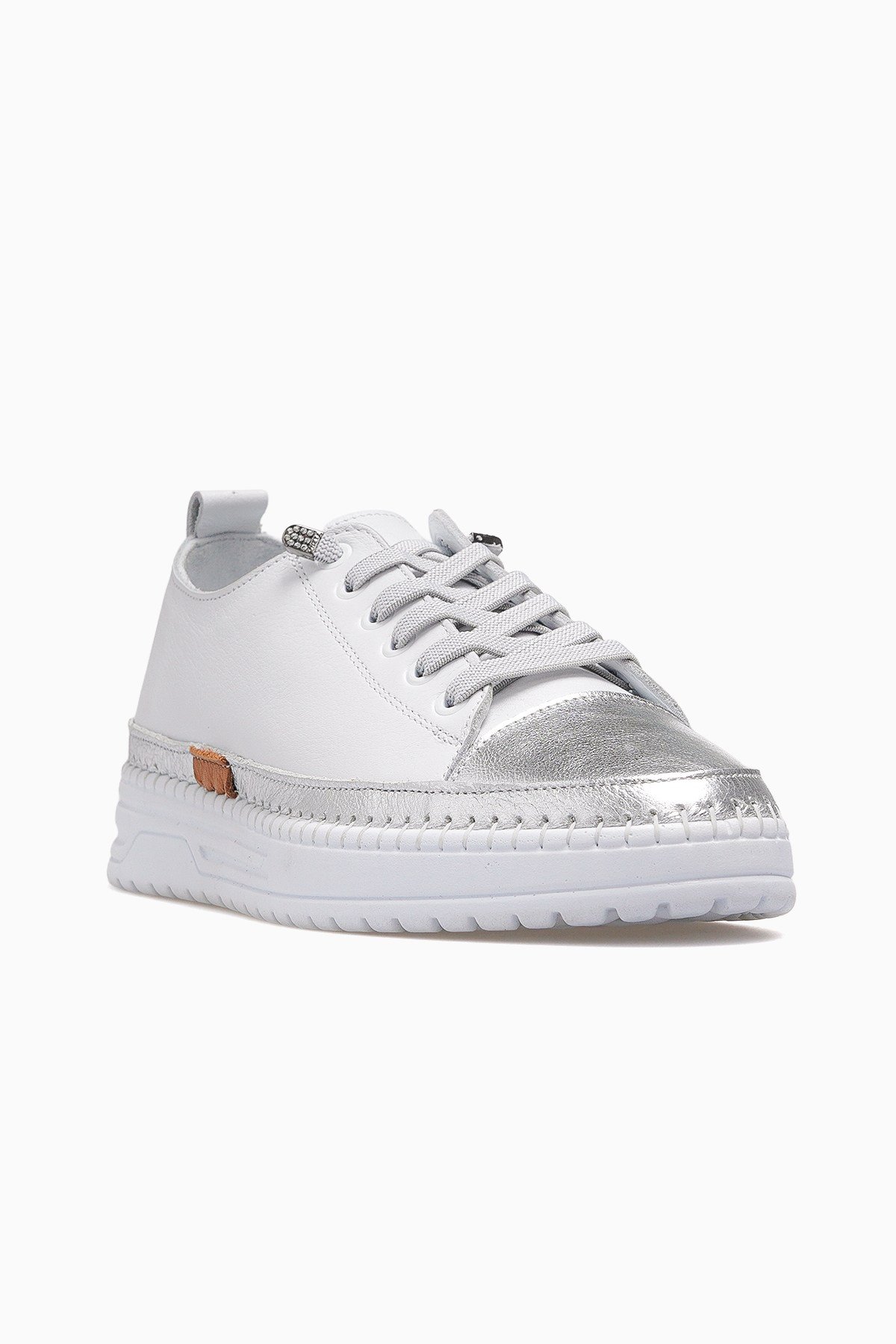 Kadın Deri Deri Sneaker Ayakkabı 26150001Y-BEYAZ/GÜMÜŞ