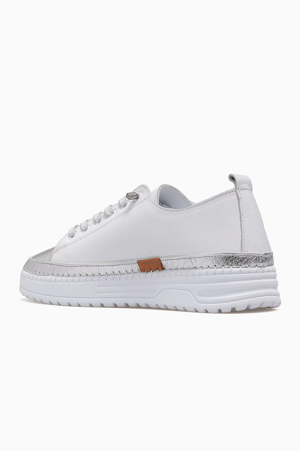 Kadın Deri Deri Sneaker Ayakkabı 26150001Y-BEYAZ/GÜMÜŞ