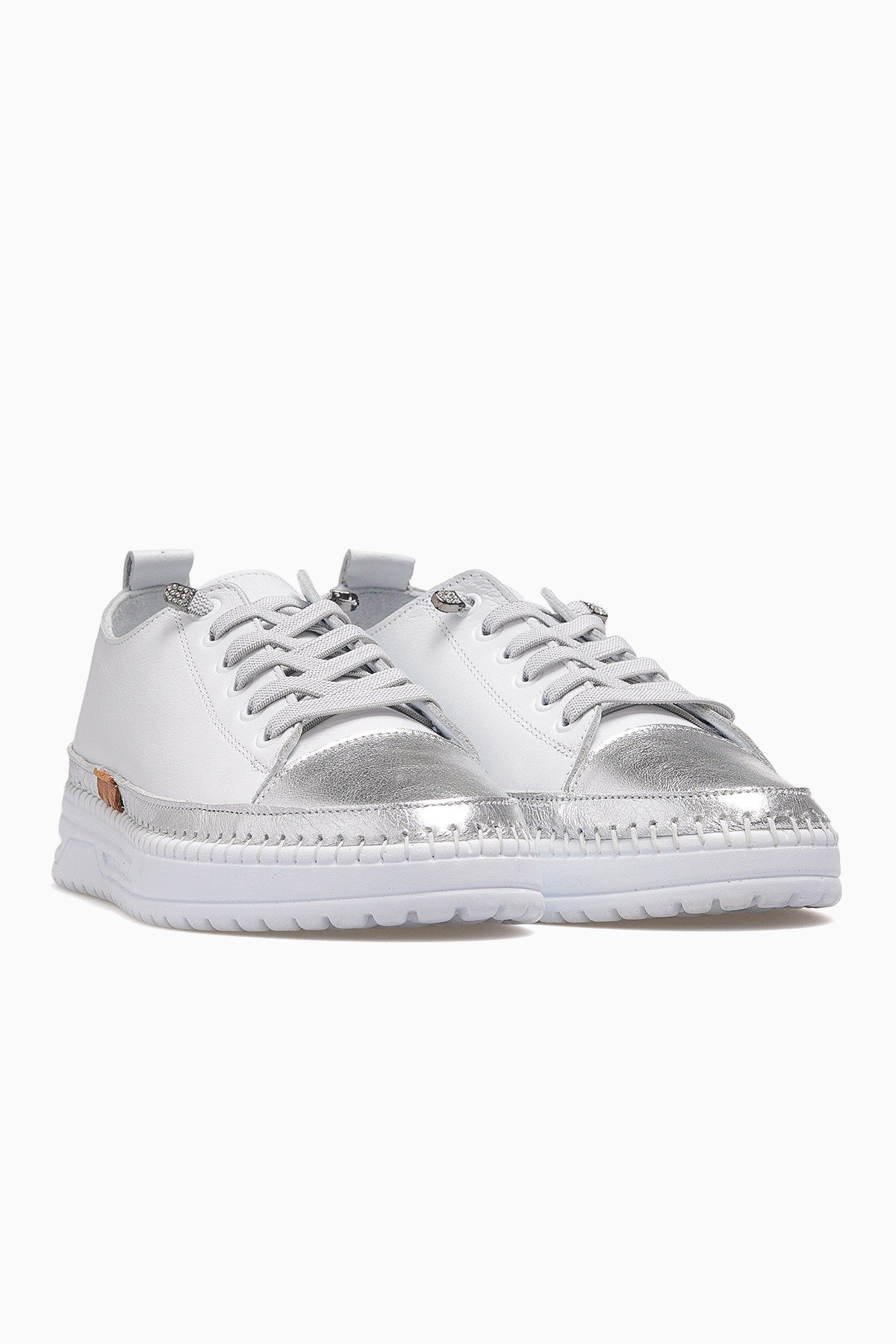 Kadın Deri Deri Sneaker Ayakkabı 26150001Y-BEYAZ/GÜMÜŞ