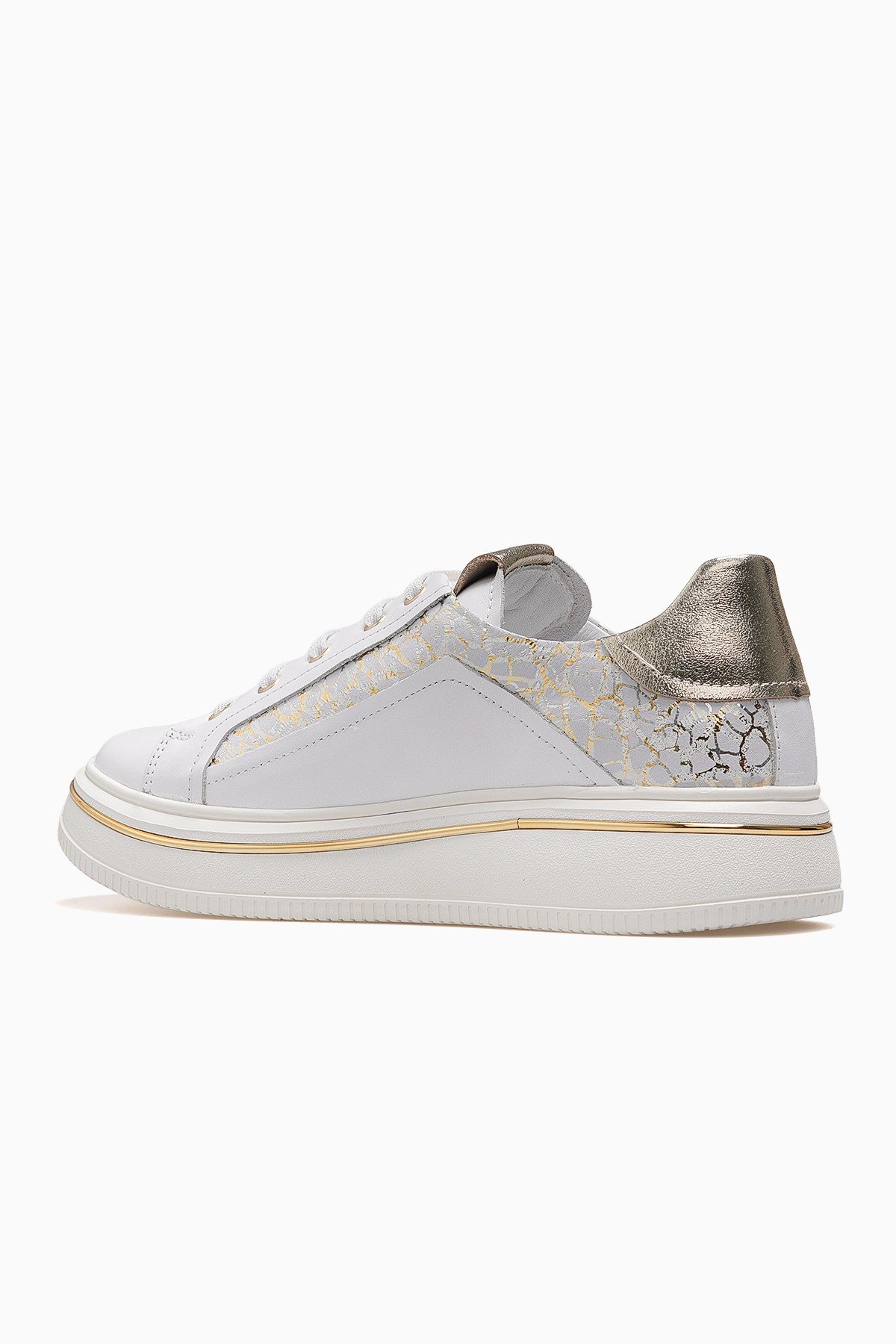 Kadın Deri Günlük Sneaker Ayakkabı D26YA-3885-Beyaz - Altın