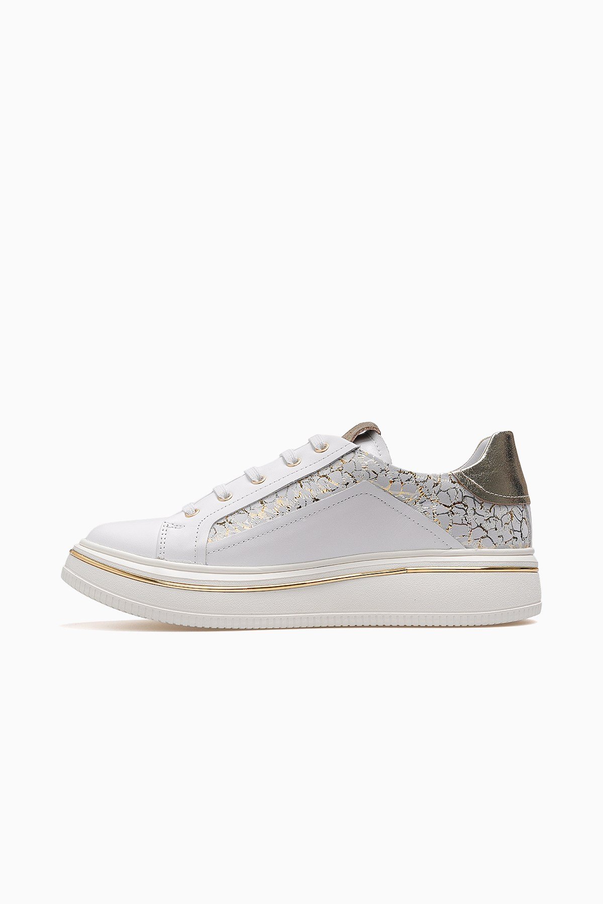 Kadın Deri Günlük Sneaker Ayakkabı D26YA-3885-Beyaz - Altın