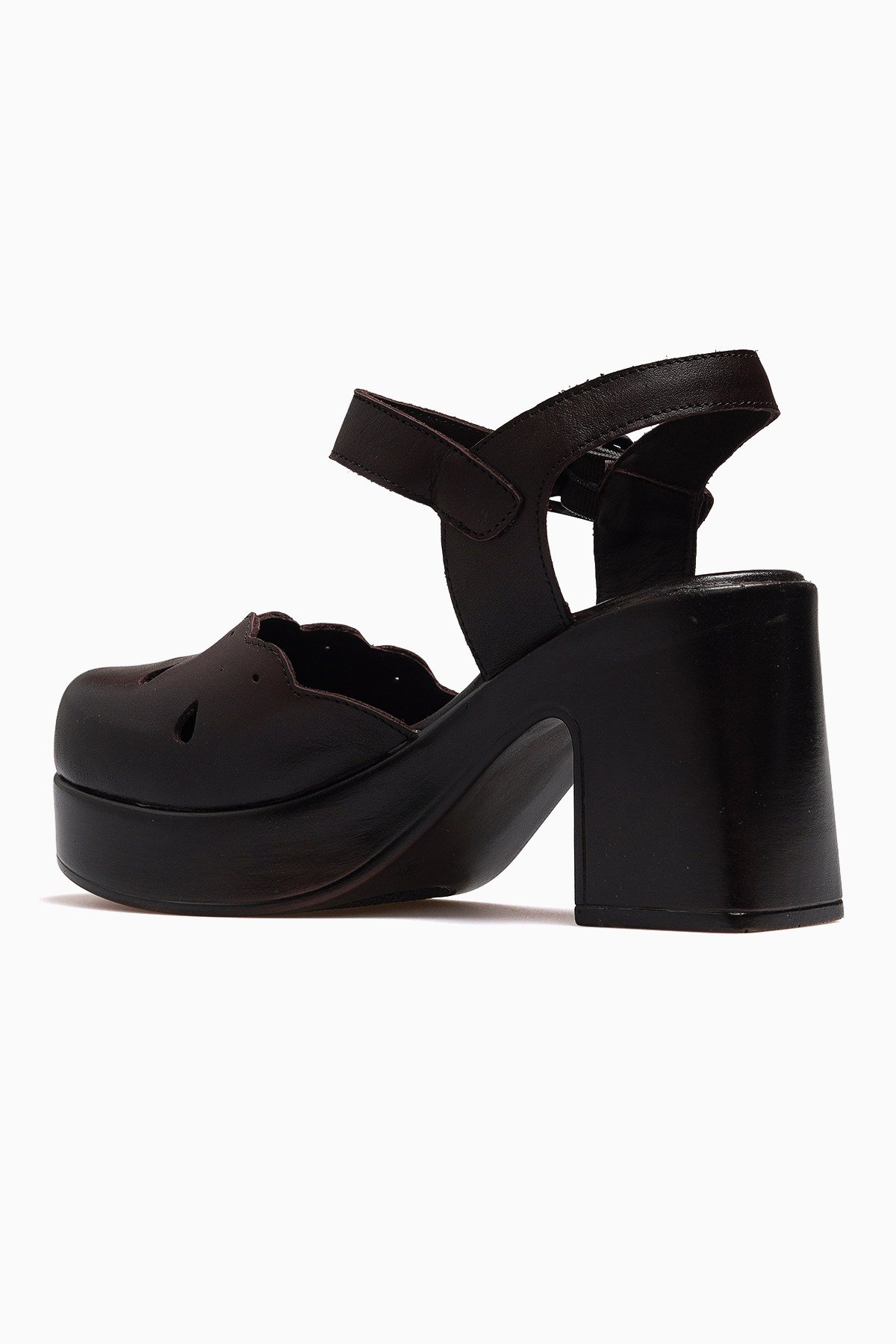 Kadın Deri Platform Topuk Sandalet 2217001Y-KAHVE