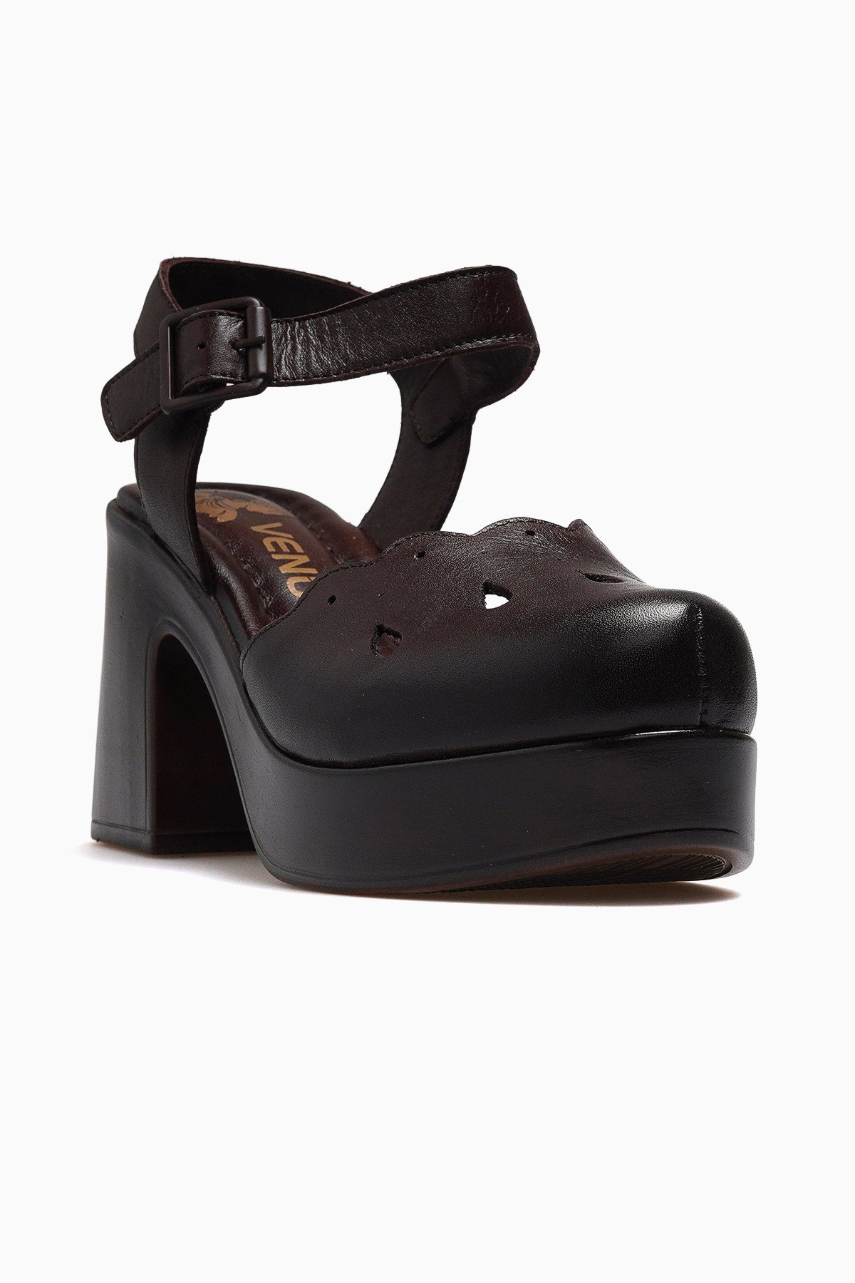 Kadın Deri Platform Topuk Sandalet 2217001Y-KAHVE