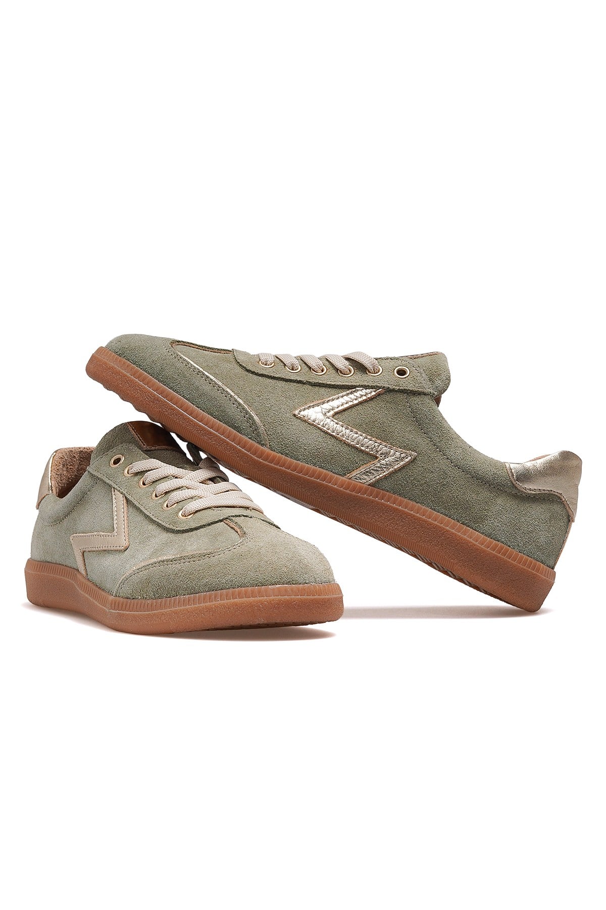 Kadın Deri Sneaker Günlük Ayakkabı 2609902Y-Haki Altın