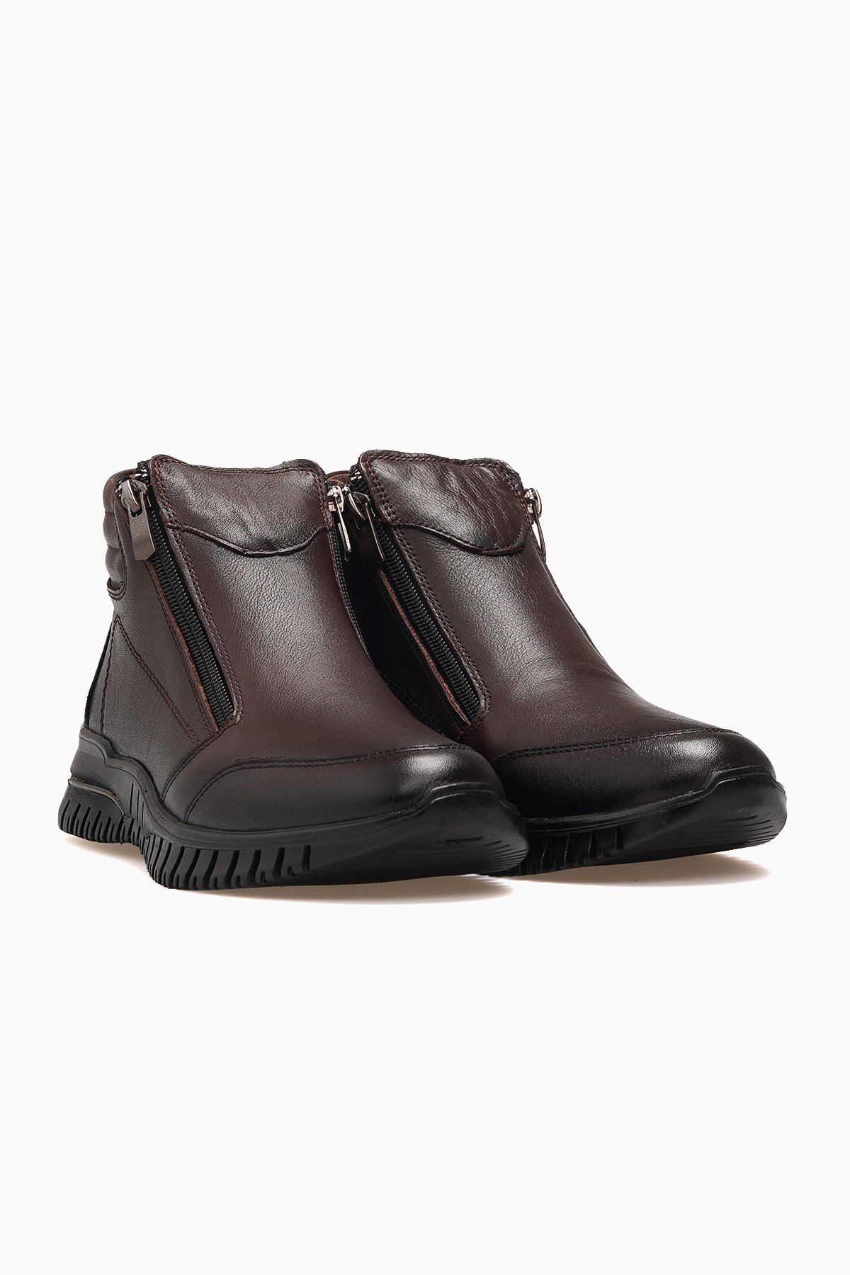Kadın Deri Ultra Comfort Anatomik Esnek Taban Günlük Çift Fermuarlı Bot 24402004K Z-KAHVE