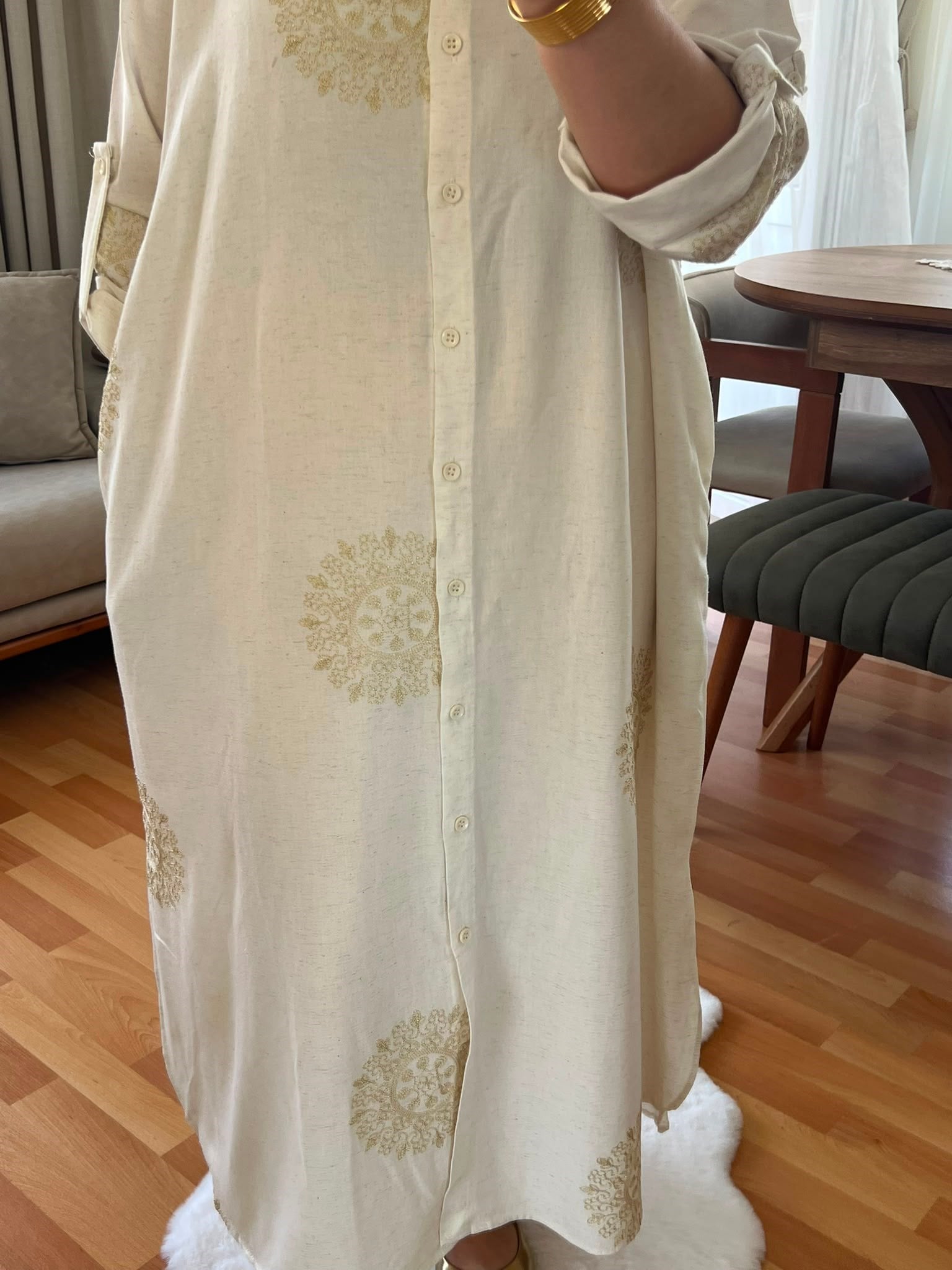 Sim İşlemeli Tunik/Krem
