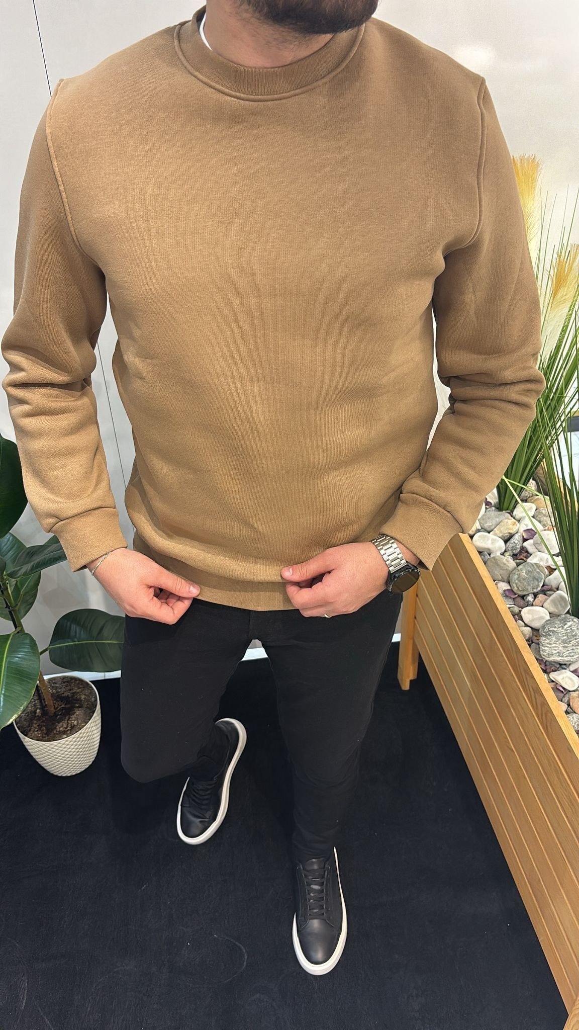 AÇIK KAHVERENGİ BASKISIZ SWEATSHIRT 