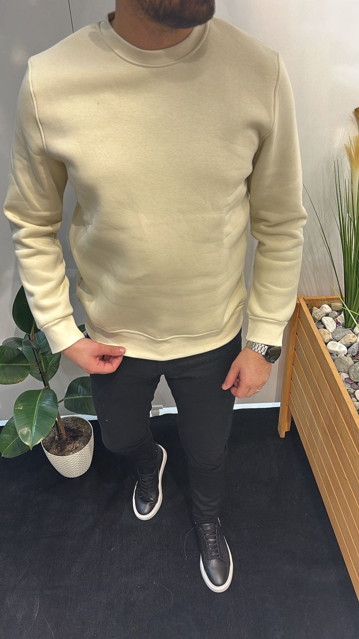 BEJ BASKISIZ SWEATSHIRT