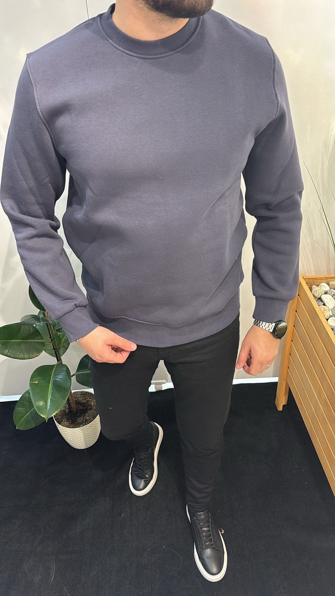 KOYU GRİ BASKISIZ SWEATSHIRT