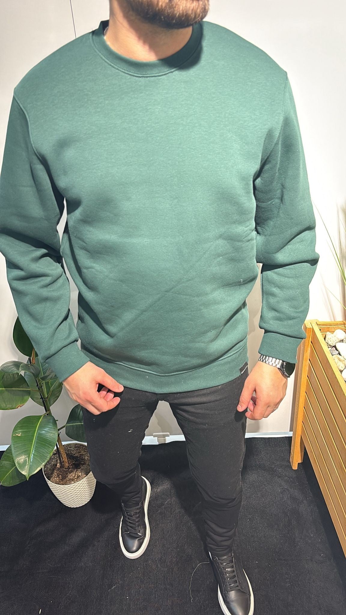 KOYU YEŞİL BASKISIZ SWEATSHIRT