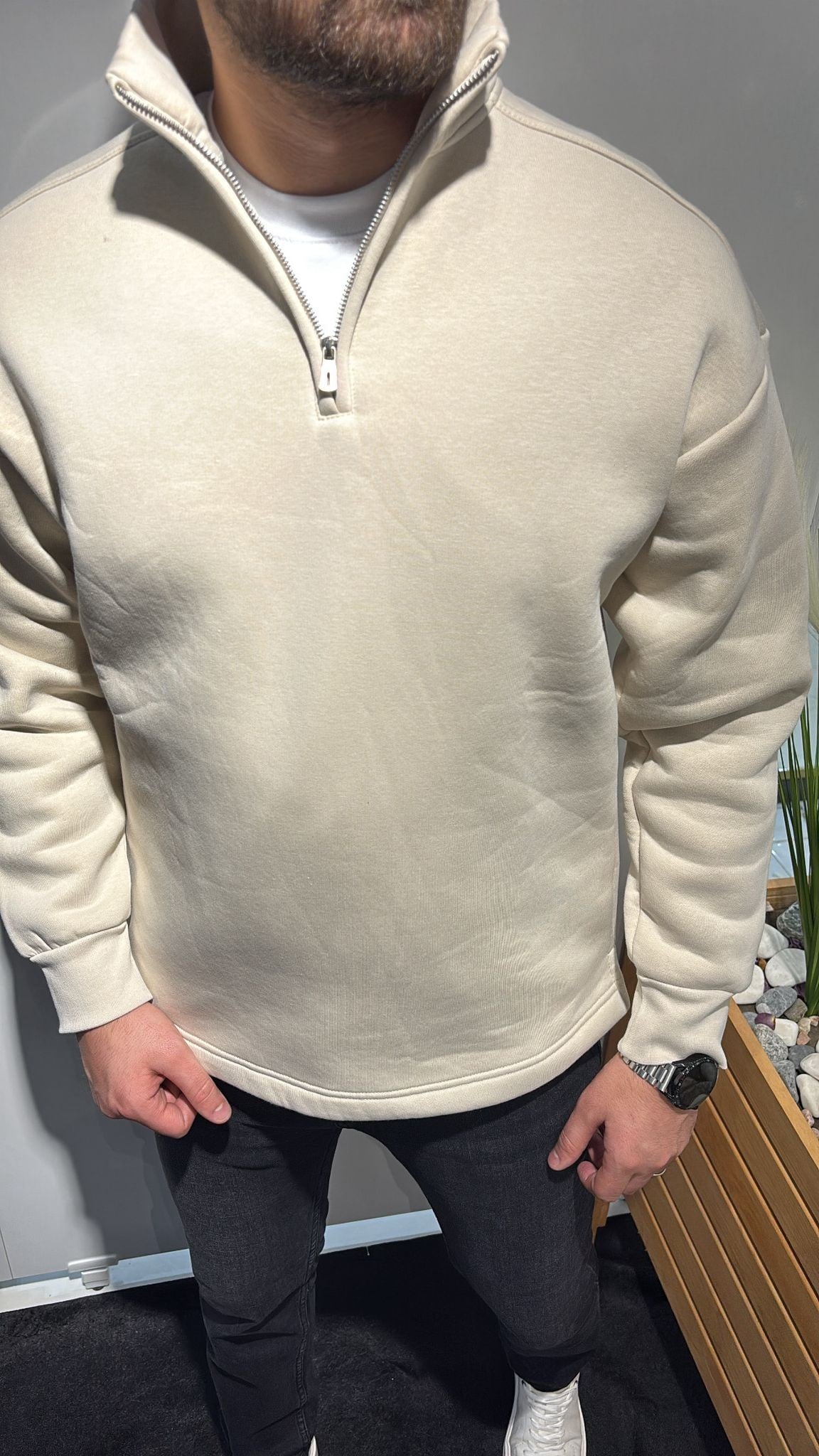 YARI FERMUARLI BEJ SWEAT