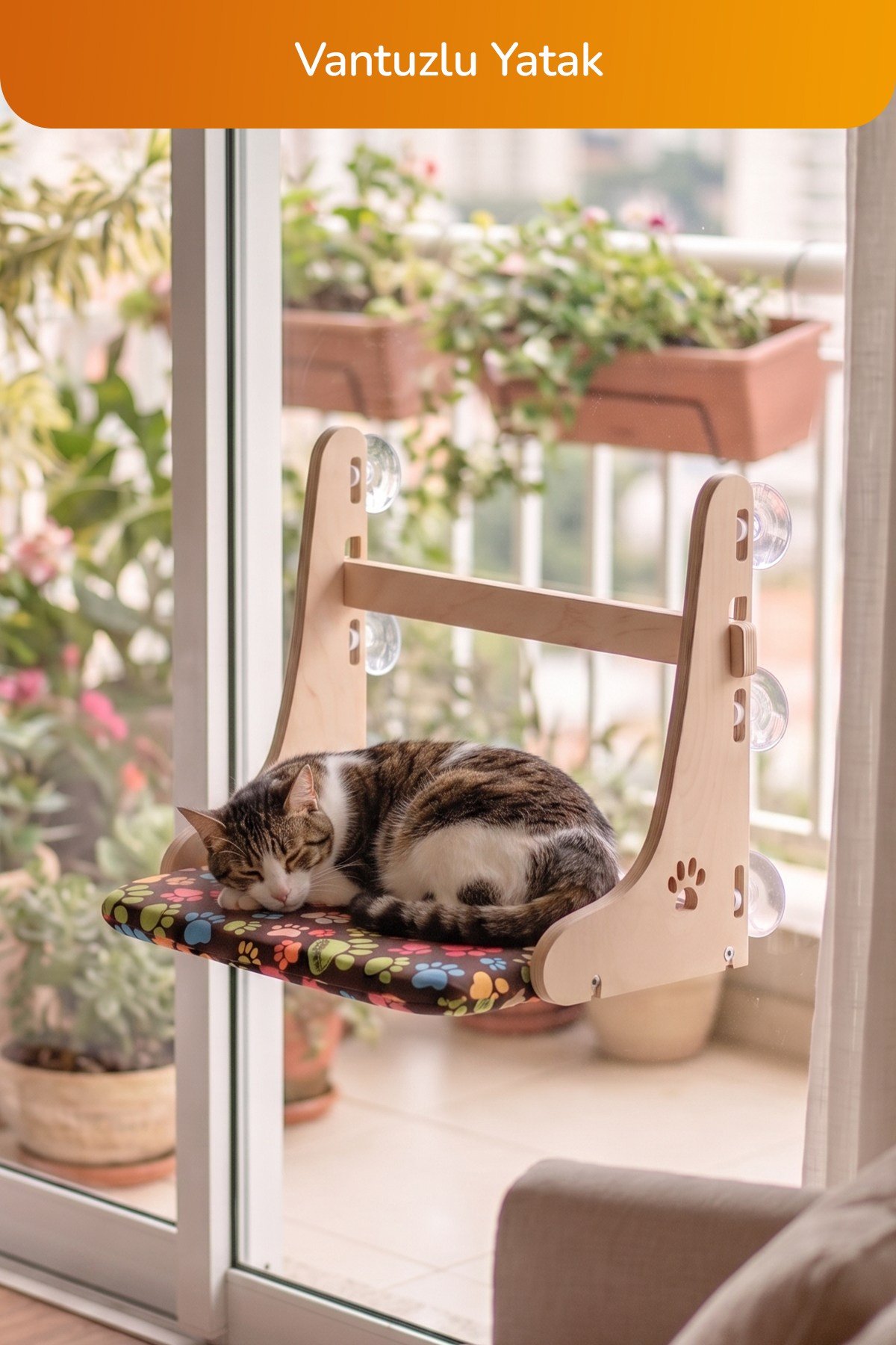 4’lü Pati Desen Kedi ve Küçük-Orta Irk Köpekler İçin Konfor Seti, Çadır, Minder, Mama Kabı, Vantuzlu Cam Yatağı