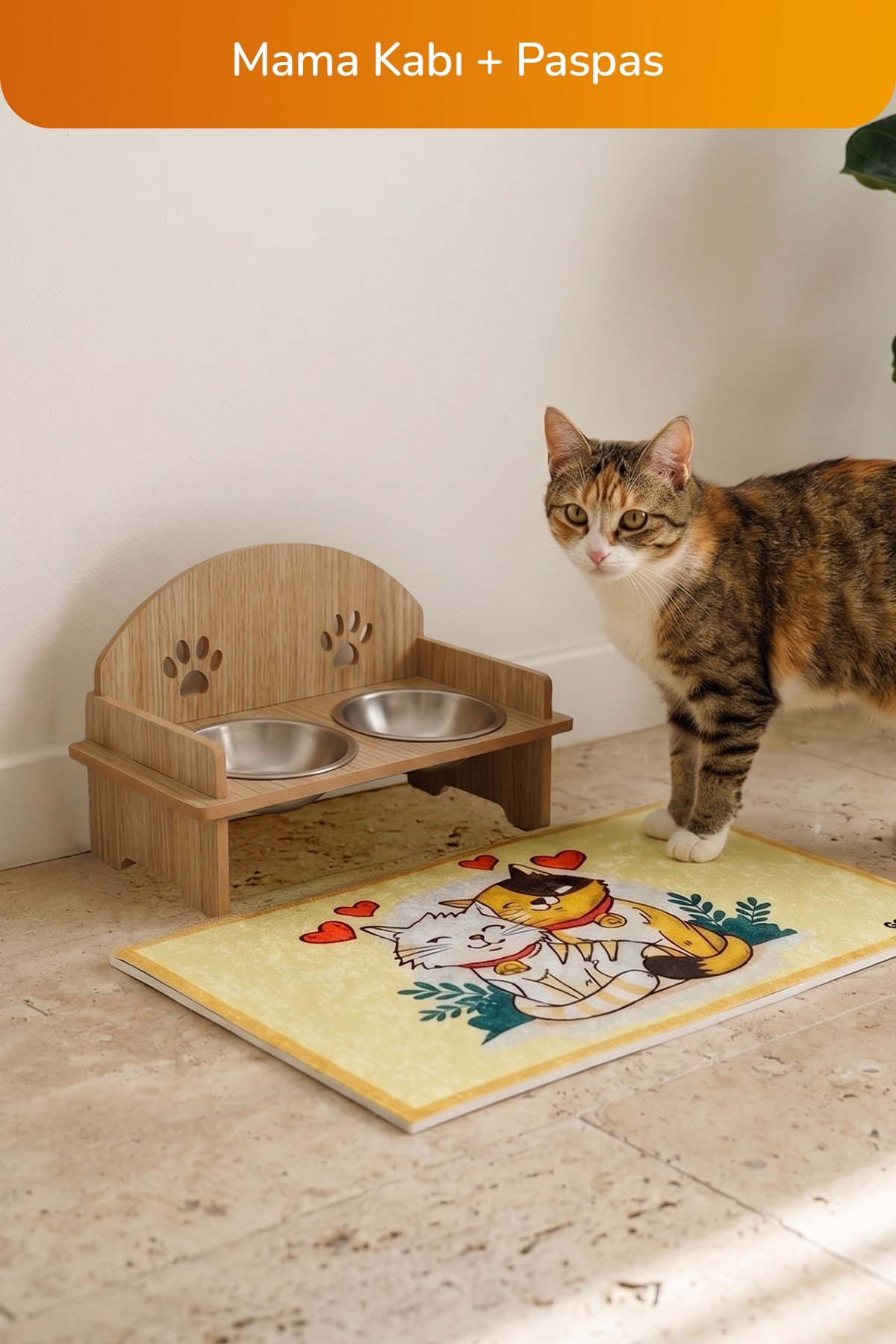 4’lü Pati Desen Kedi ve Küçük-Orta Irk Köpekler İçin Konfor Seti, Çadır, Minder, Mama Kabı, Vantuzlu Cam Yatağı