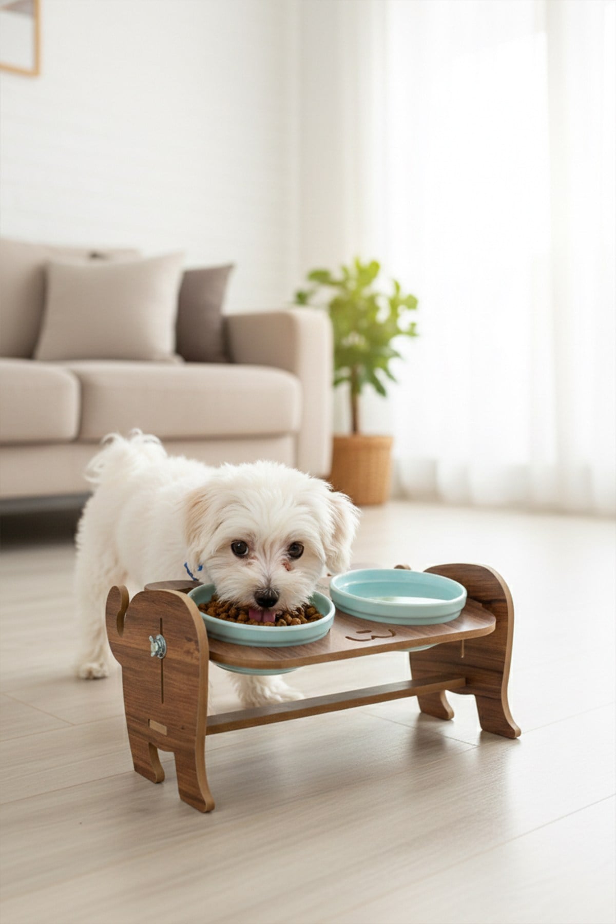 Ahşap Köpek Mama Seramik Su Kabı Standı,Köpekli Mama Kabı, Hediye Kedi- Köpek Halısı