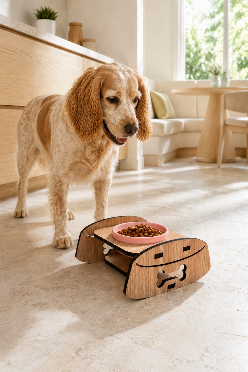 Ahşap Standlı Tekli Küçük-Orta Irk Köpek ve Kediler İçin Mama Veya Su Kabı